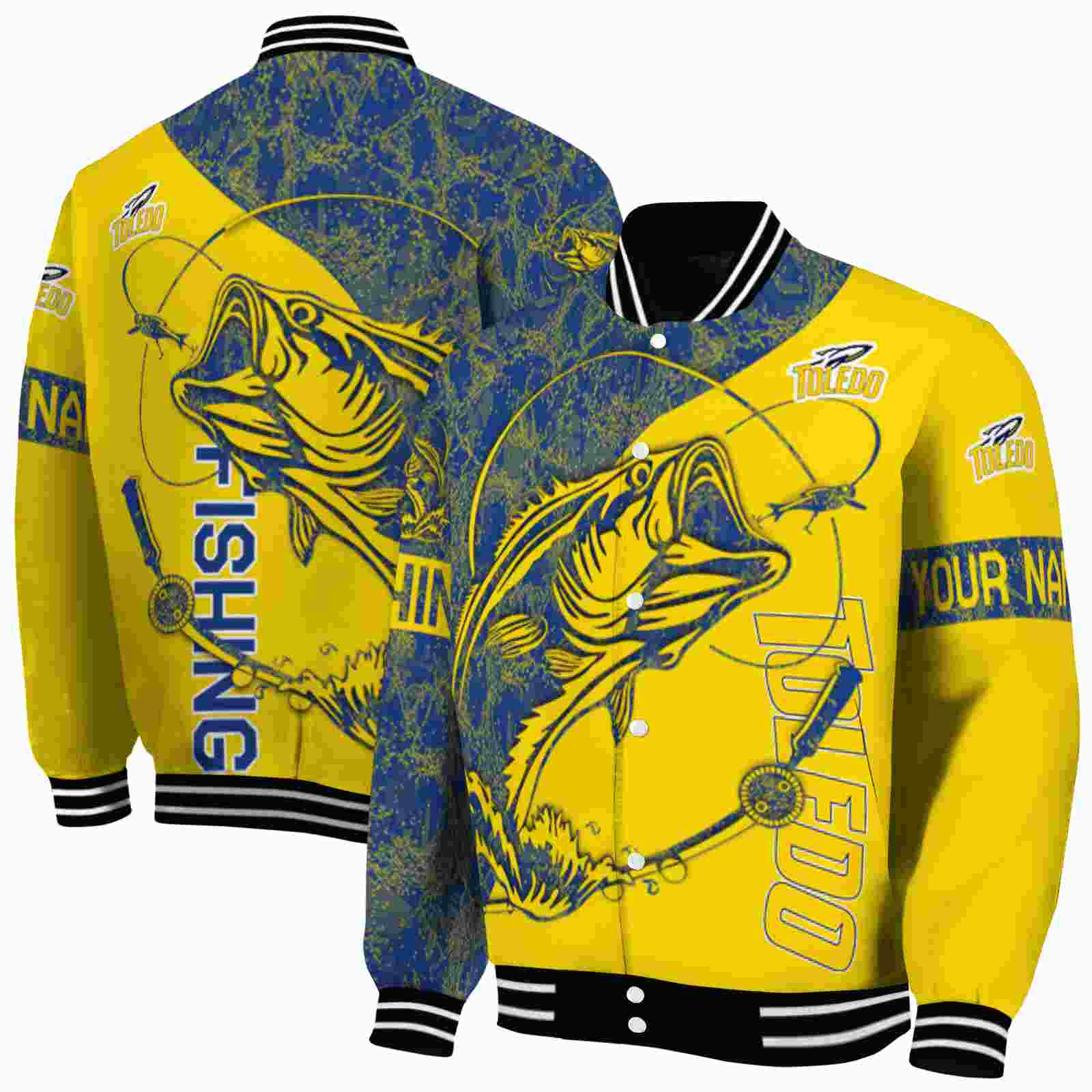 NcaaToledo Rockets Fishing Rod Gold Custom Baseball Jacket Sport Fans Gear