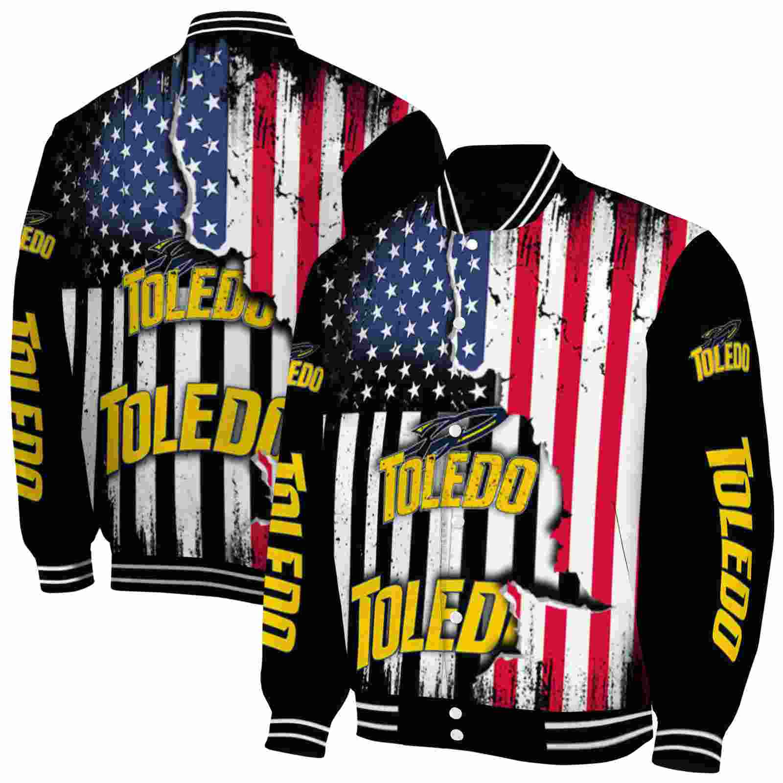 NcaaToledo Rockets Patriotic Theme Black Custom Baseball Jacket Sport Fans Gear