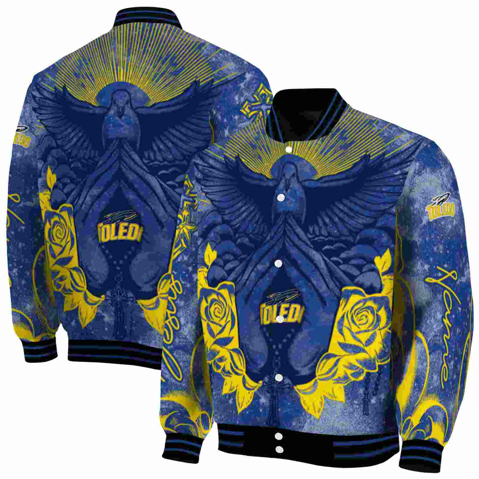 NcaaToledo Rockets Praying Hands Blue Custom Baseball Jacket Sport Fans Gear