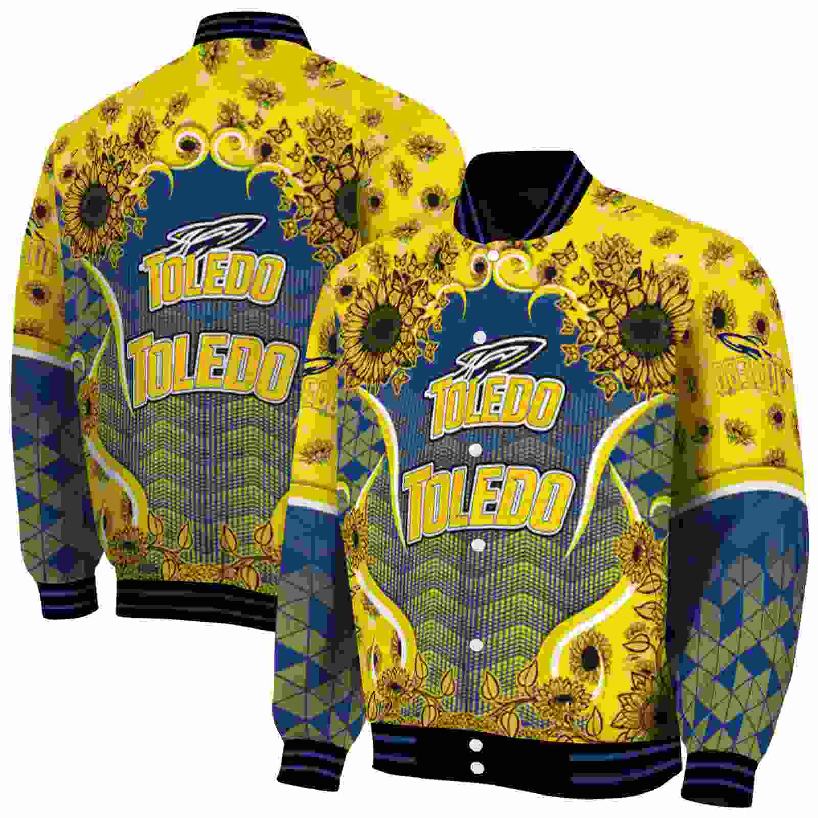 NcaaToledo Rockets SuNFL ower Bloom Blue Yellow Custom Baseball Jacket Sport Fans Gear