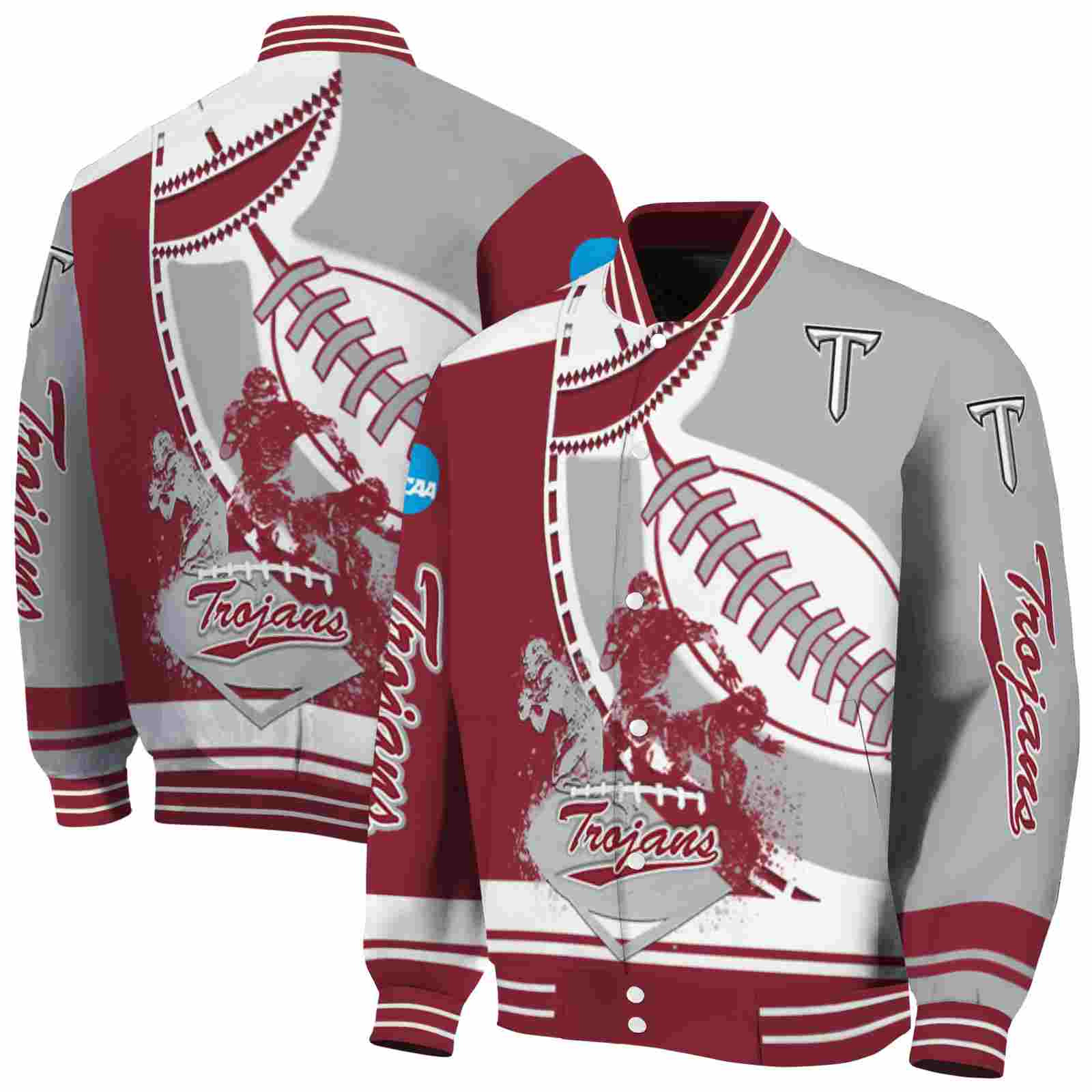 NcaaTroy Trojans Baseball Stitching Grey White Custom Baseball Jacket Sport Fans Gear
