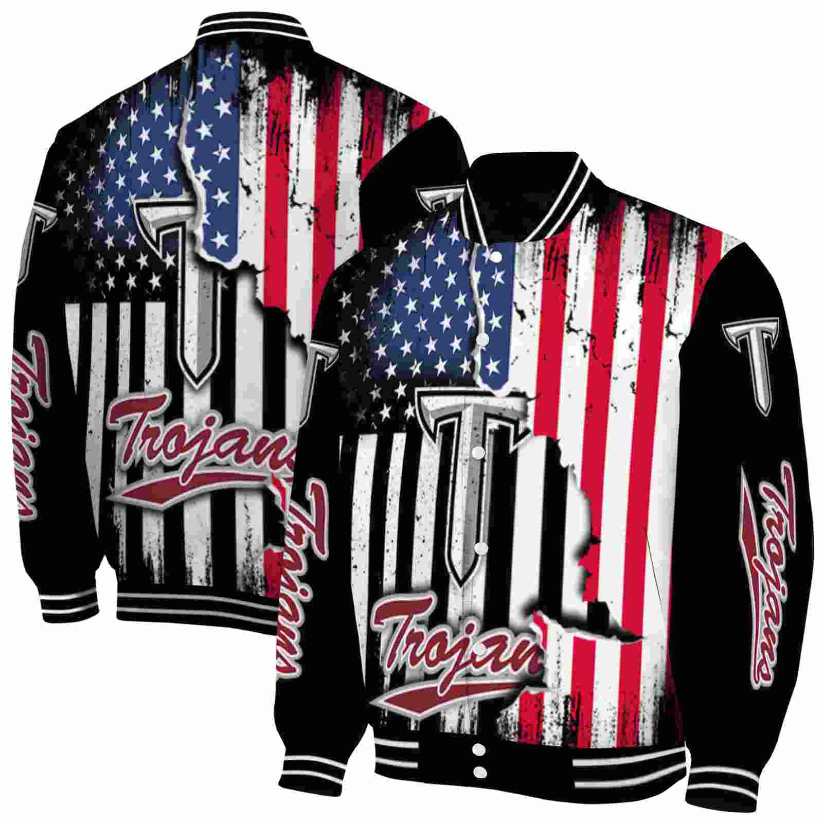 NcaaTroy Trojans Patriotic Theme Black Custom Baseball Jacket Sport Fans Gear