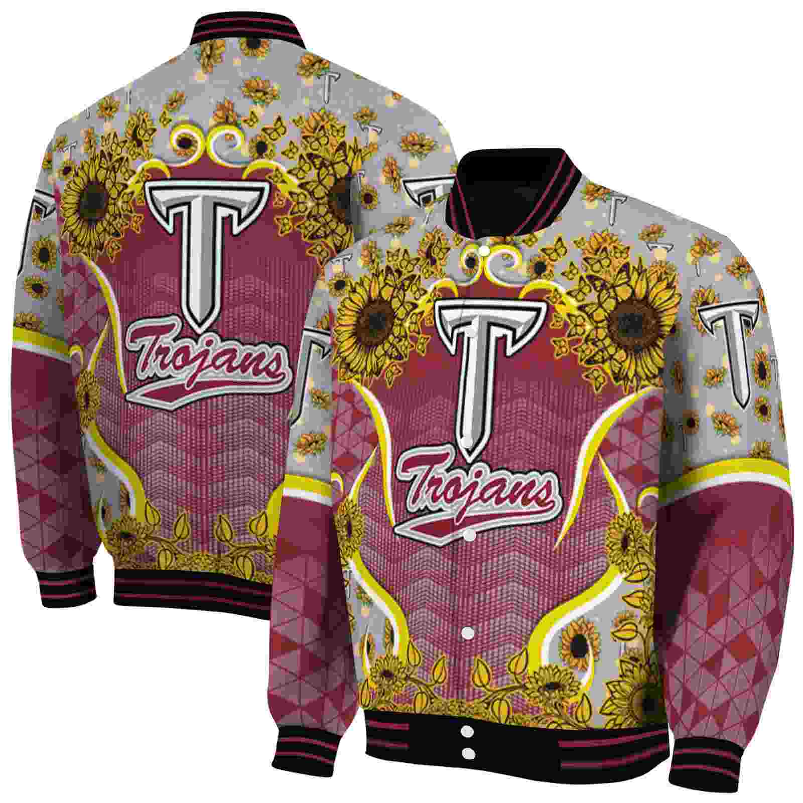 NcaaTroy Trojans SuNFL ower Bloom Red Yellow Custom Baseball Jacket Sport Fans Gear
