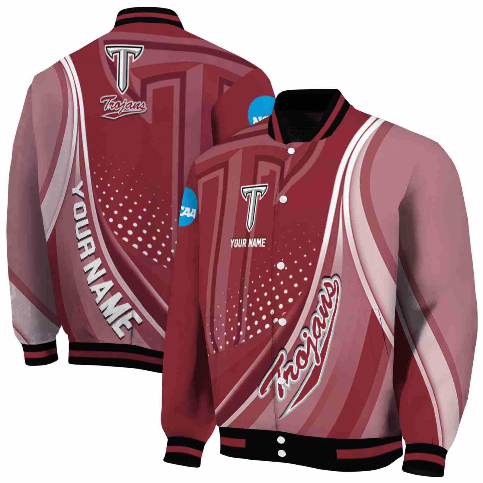 NcaaTroy Trojans Wave Patterns Red Custom Baseball Jacket Sport Fans Gear