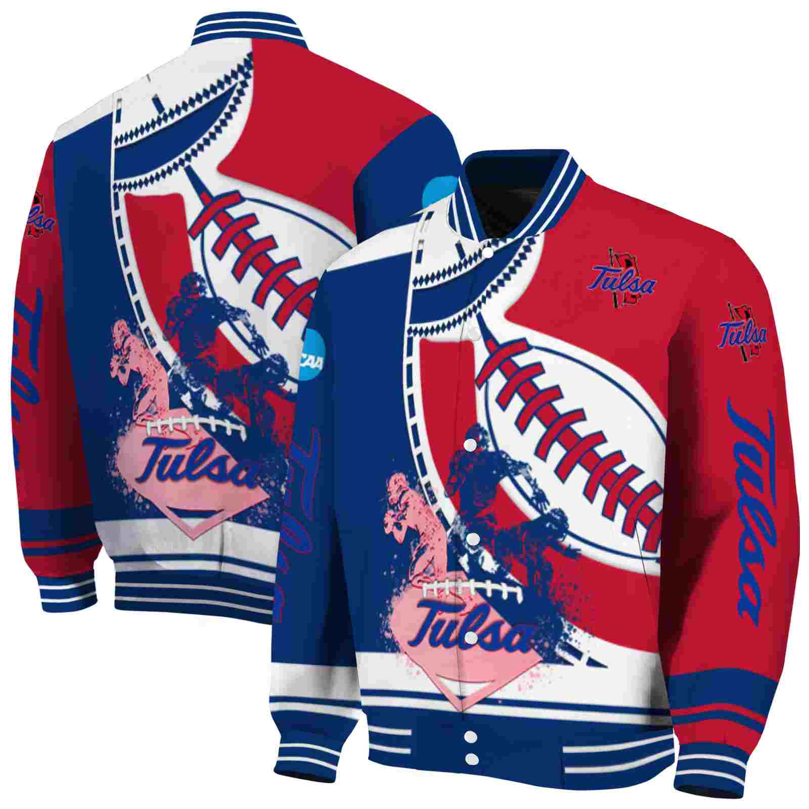NcaaTulsa Golden Hurricane Baseball Stitching Red White Custom Baseball Jacket Sport Fans Gear