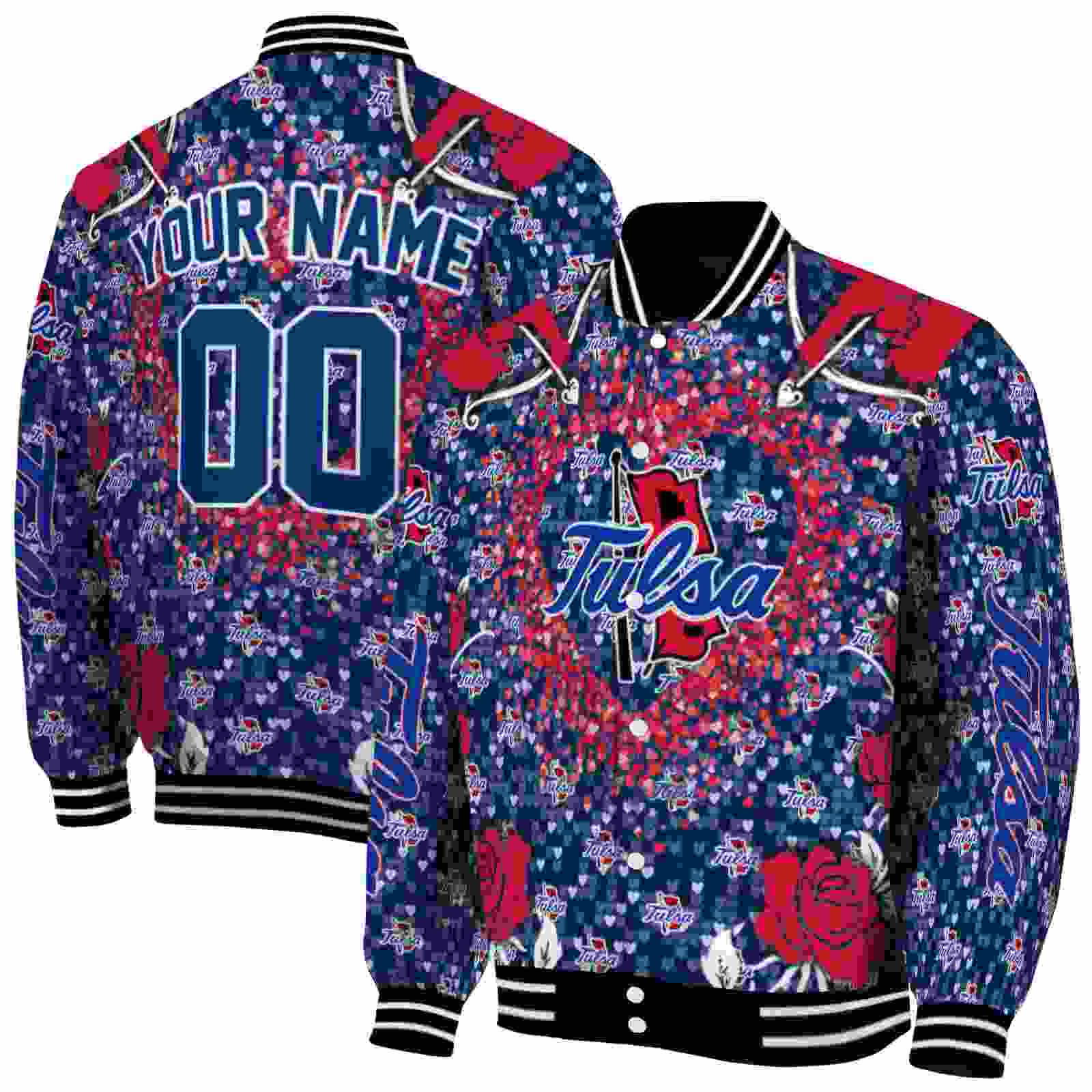 NcaaTulsa Golden Hurricane Heart Explosion Blue Custom Baseball Jacket Sport Fans Gear