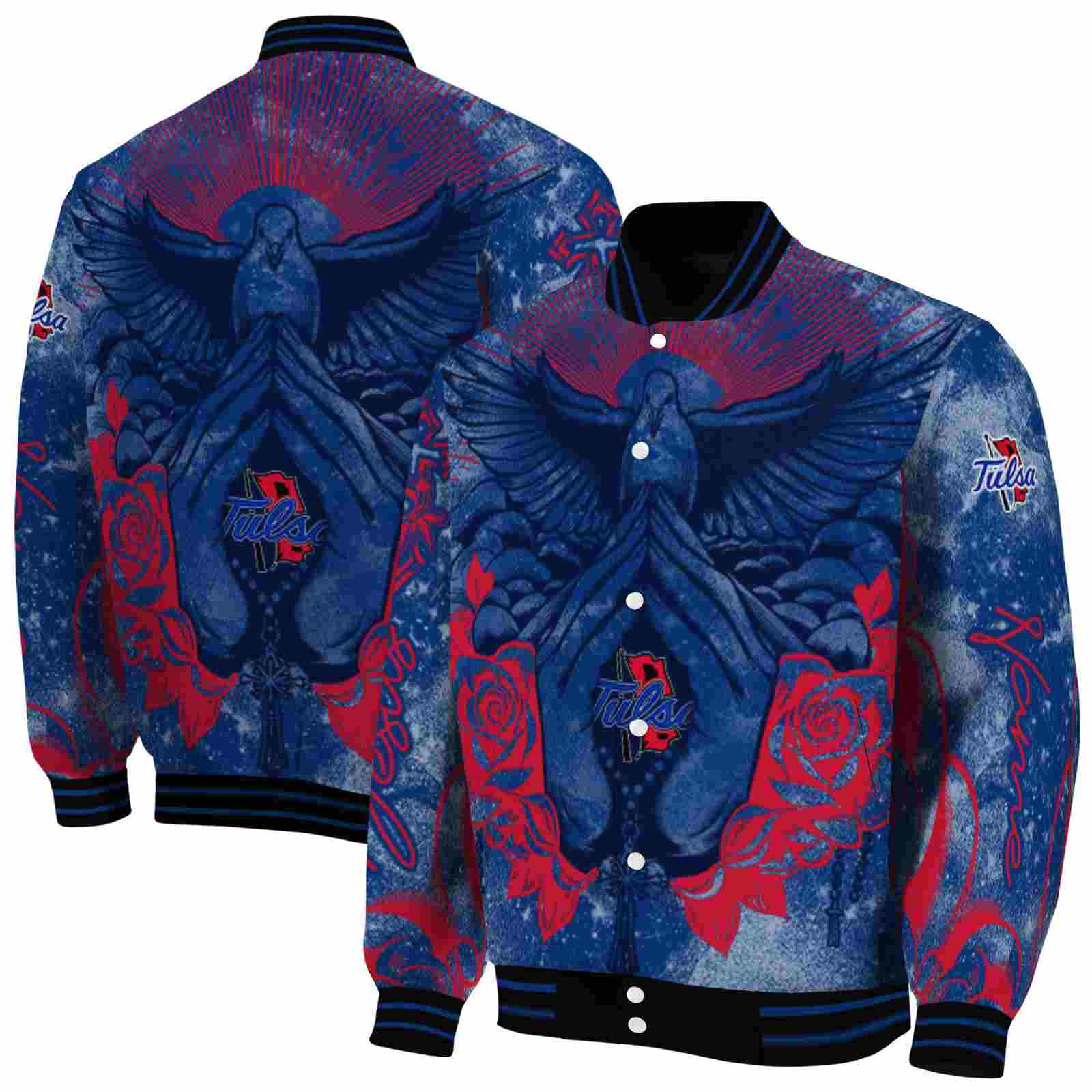 NcaaTulsa Golden Hurricane Praying Hands Blue Custom Baseball Jacket Sport Fans Gear