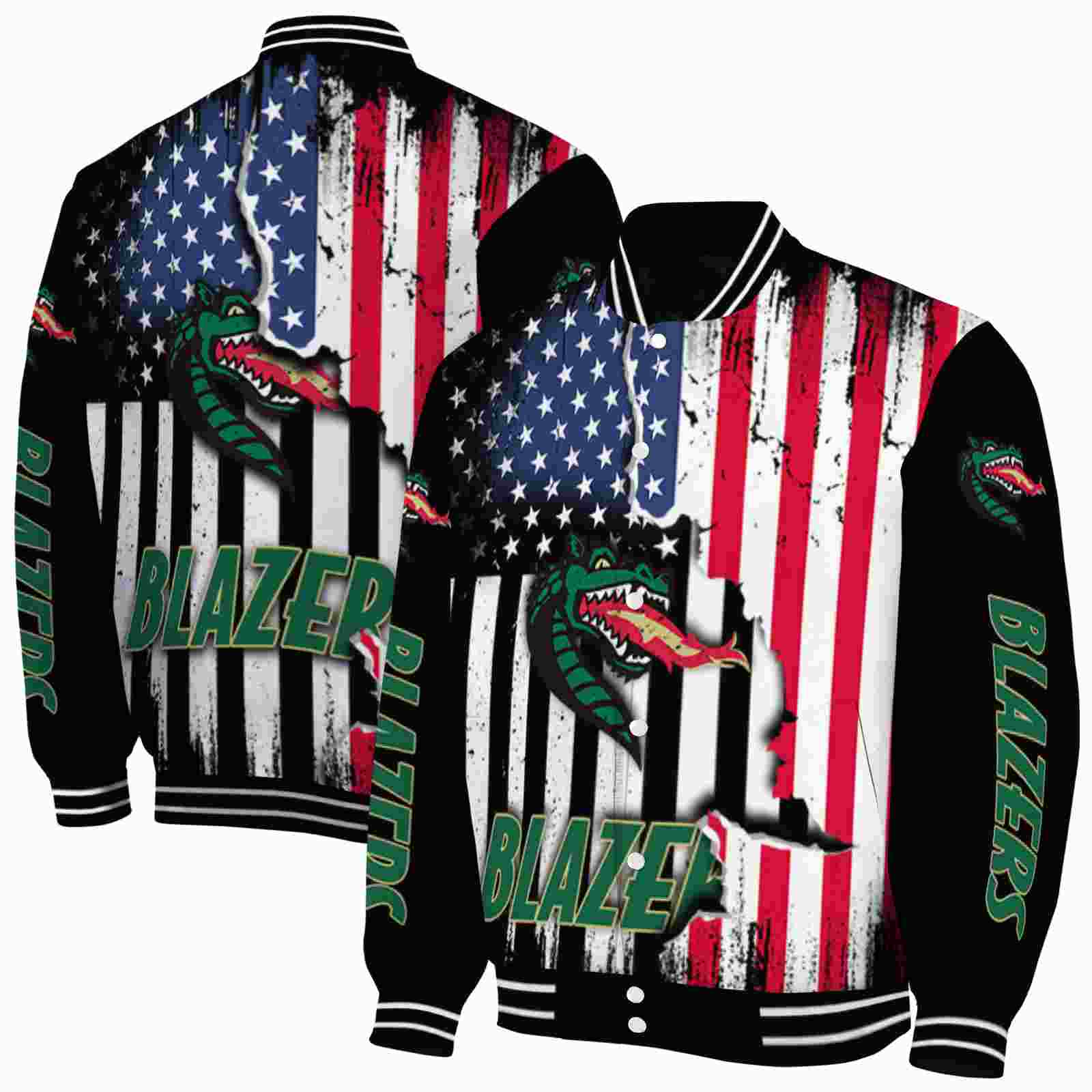 NcaaUAB Blazers Patriotic Theme Black Custom Baseball Jacket Sport Fans Gear