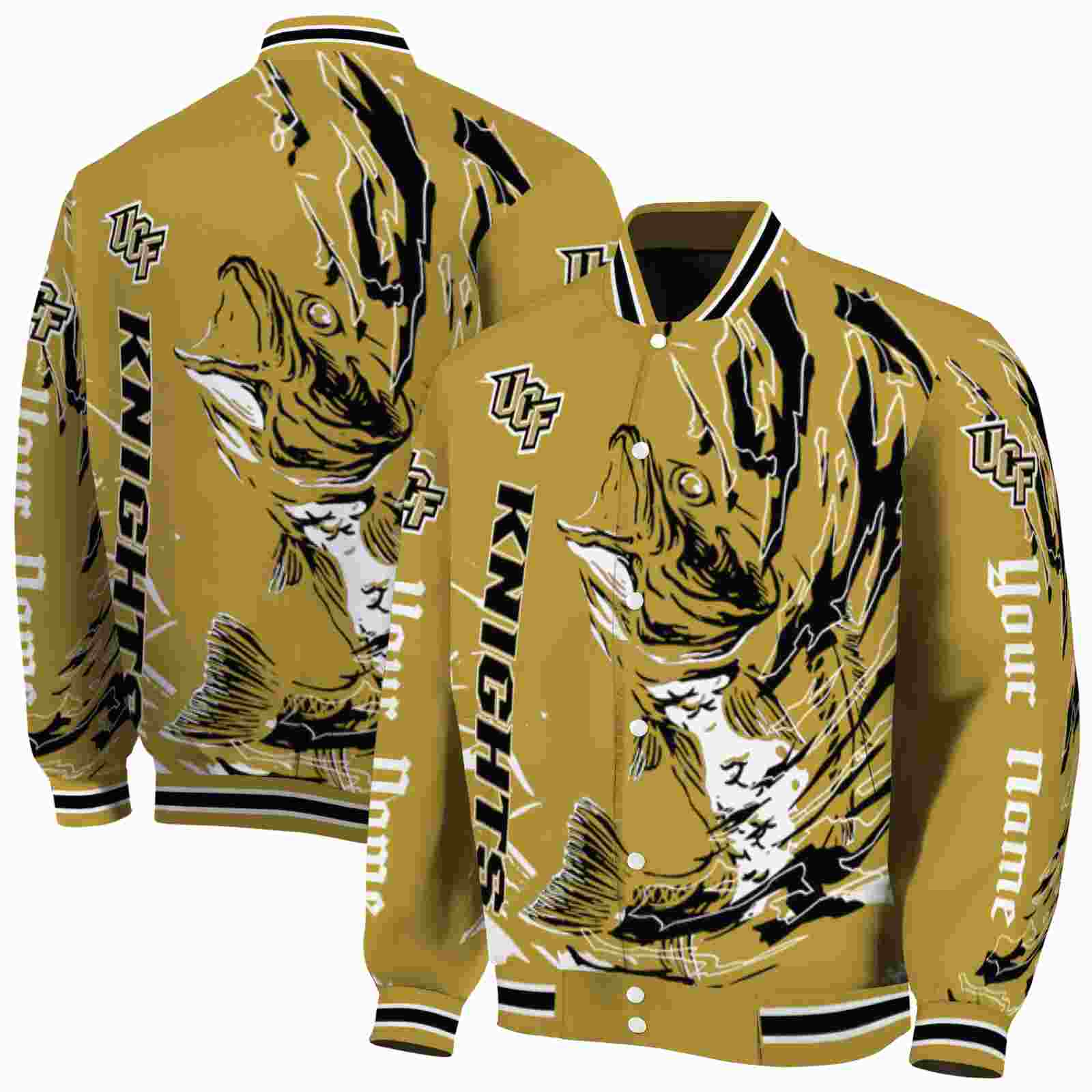 NCAA UCF Knights Fishing Passion Gold White Custom Baseball Jacket Sport