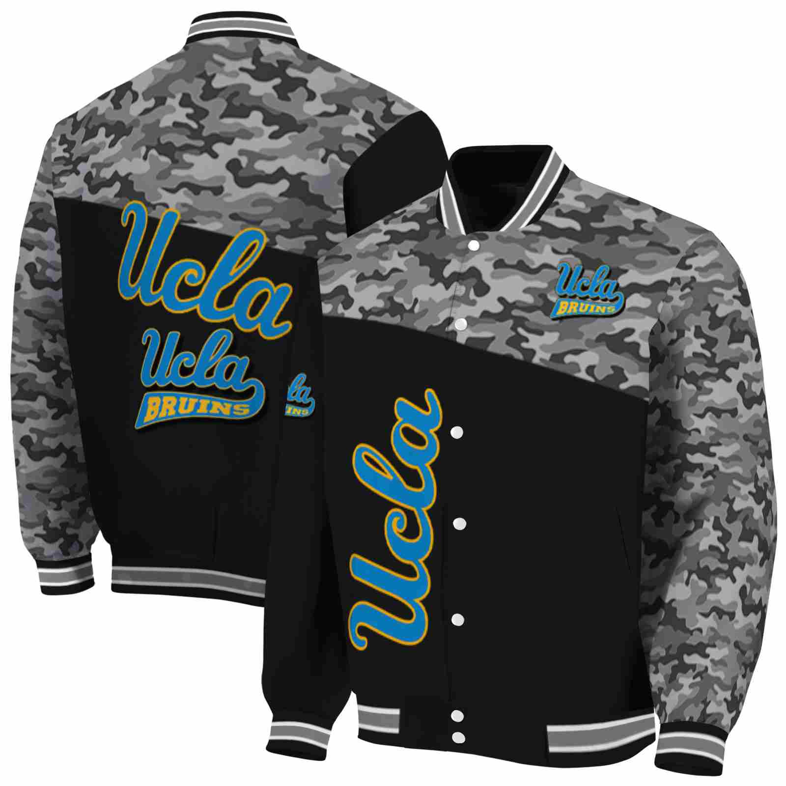 NcaaUCLA Bruins Camo Patchwork Black Custom Baseball Jacket Sport Fans Gear