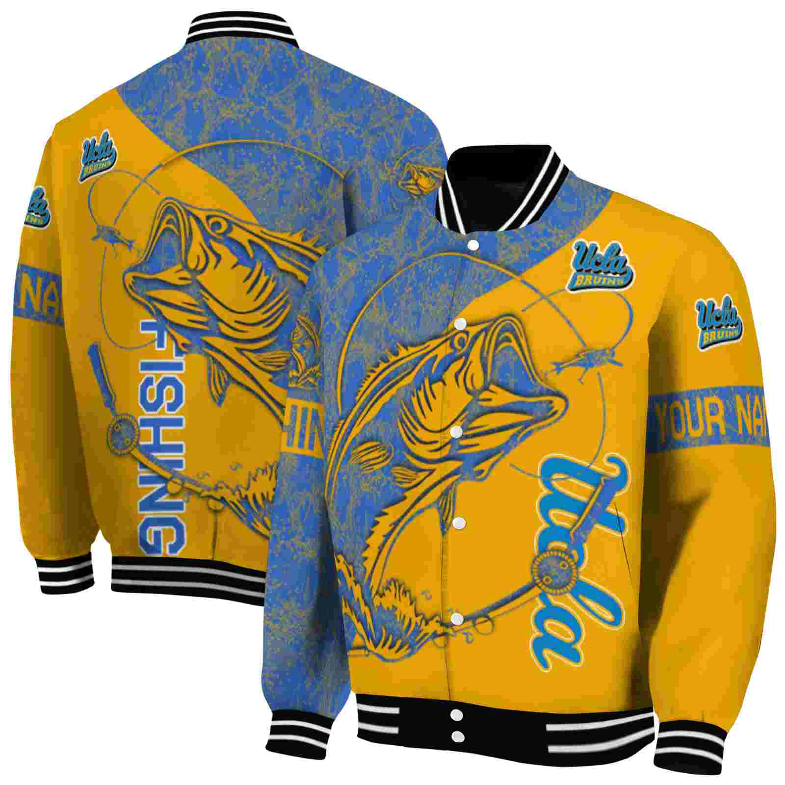NcaaUCLA Bruins Fishing Rod Gold Custom Baseball Jacket Sport Fans Gear