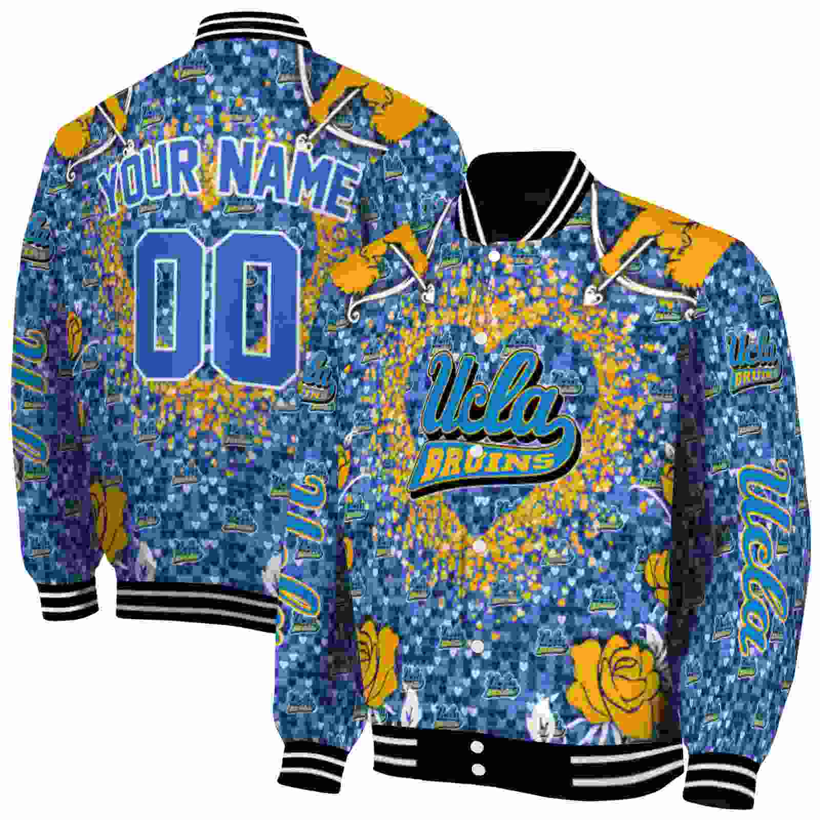 NcaaUCLA Bruins Heart Explosion Blue Custom Baseball Jacket Sport Fans Gear