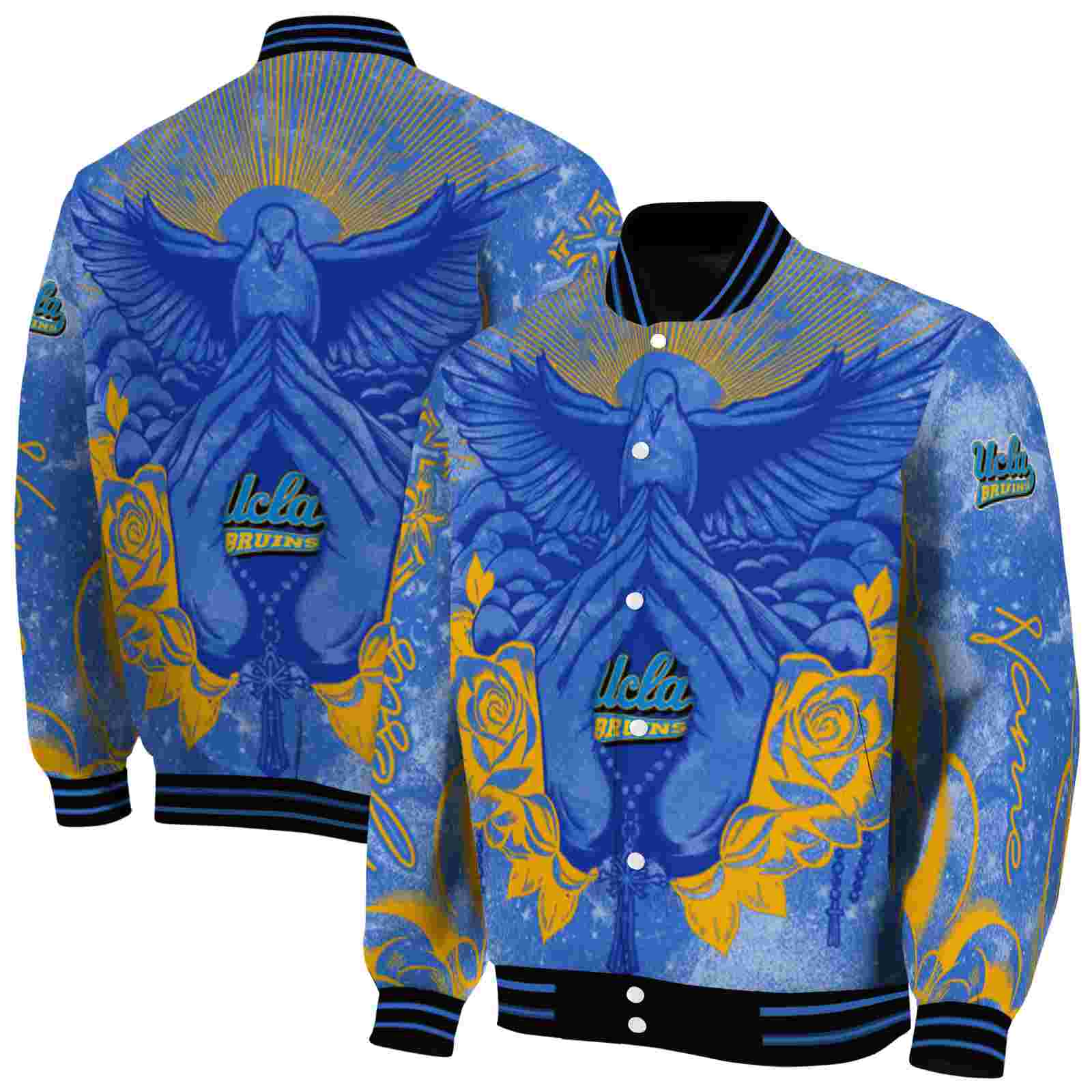 NcaaUCLA Bruins Praying Hands Blue Custom Baseball Jacket Sport Fans Gear