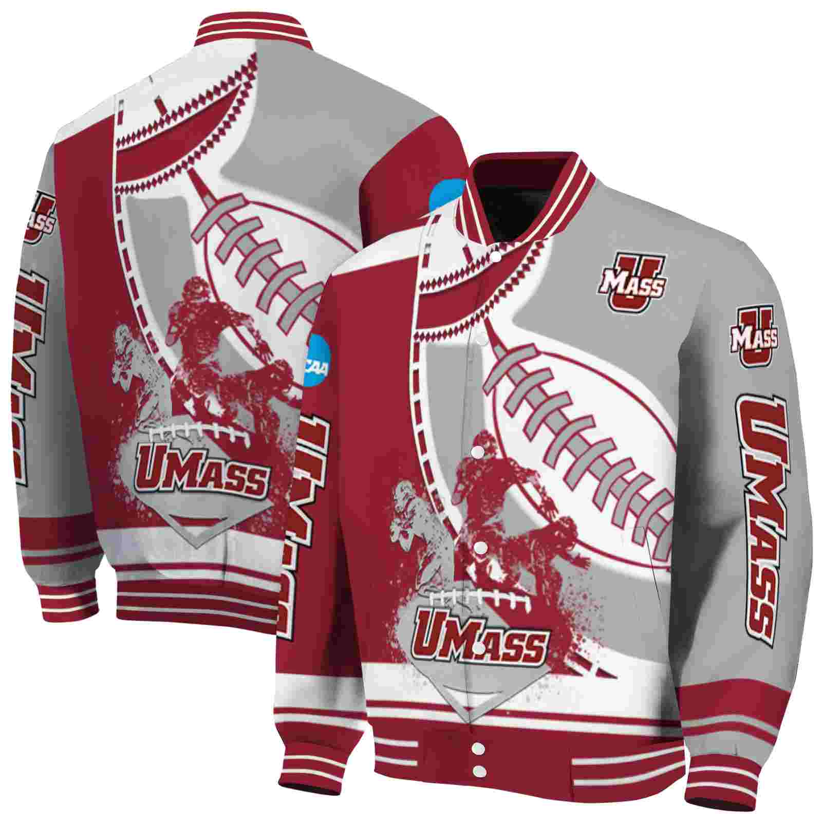 NcaaUMass Minutemen Baseball Stitching Grey White Custom Baseball Jacket Sport Fans Gear