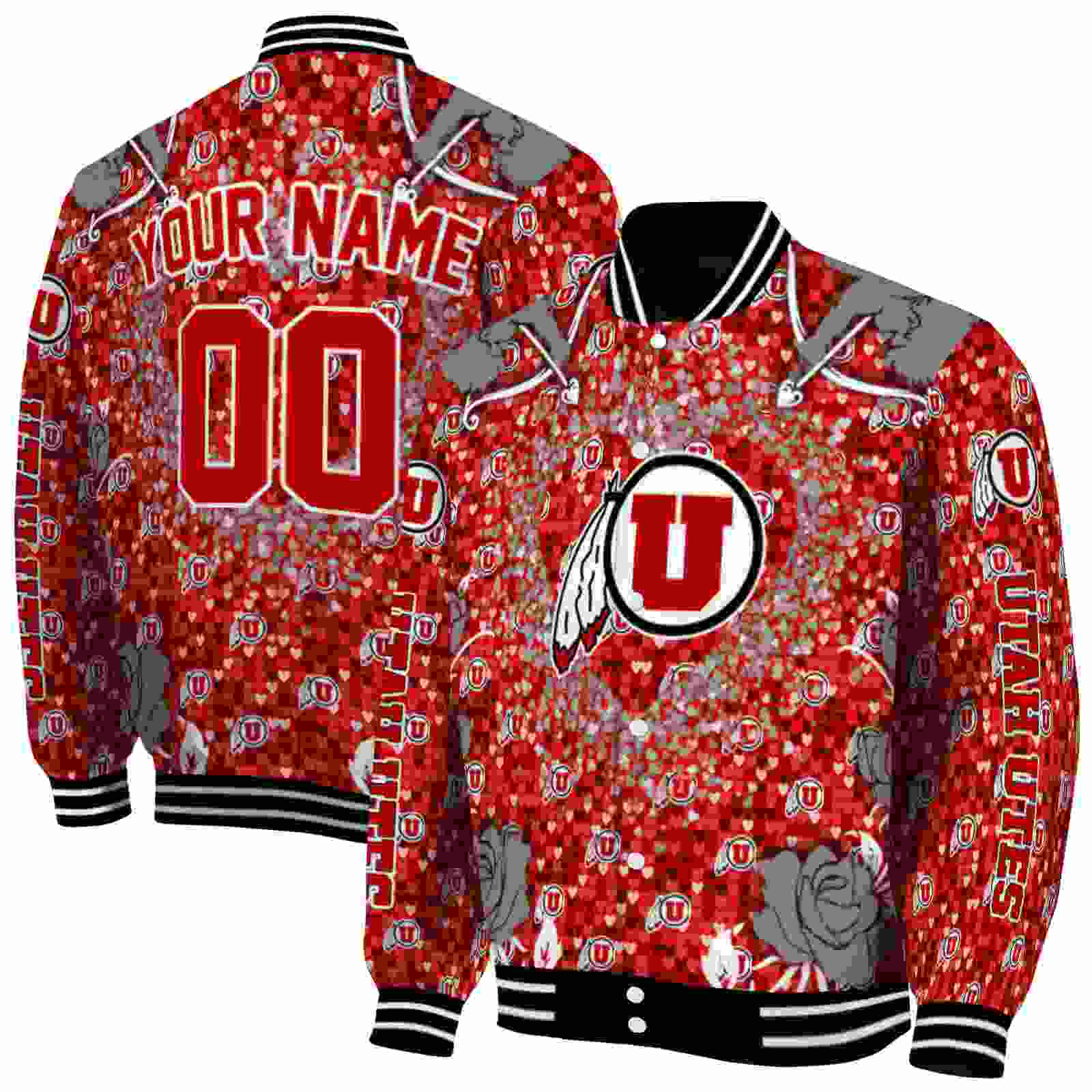 NcaaUtah Utes Heart Explosion Red Custom Baseball Jacket Sport Fans Gear