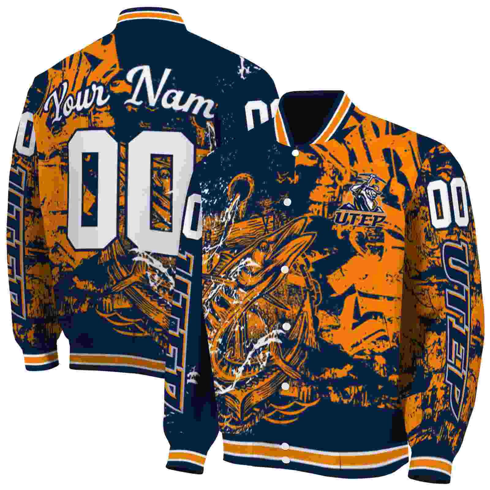 NcaaUTEP Miners Fishing Art Blue Custom Baseball Jacket Sport Fans Gear