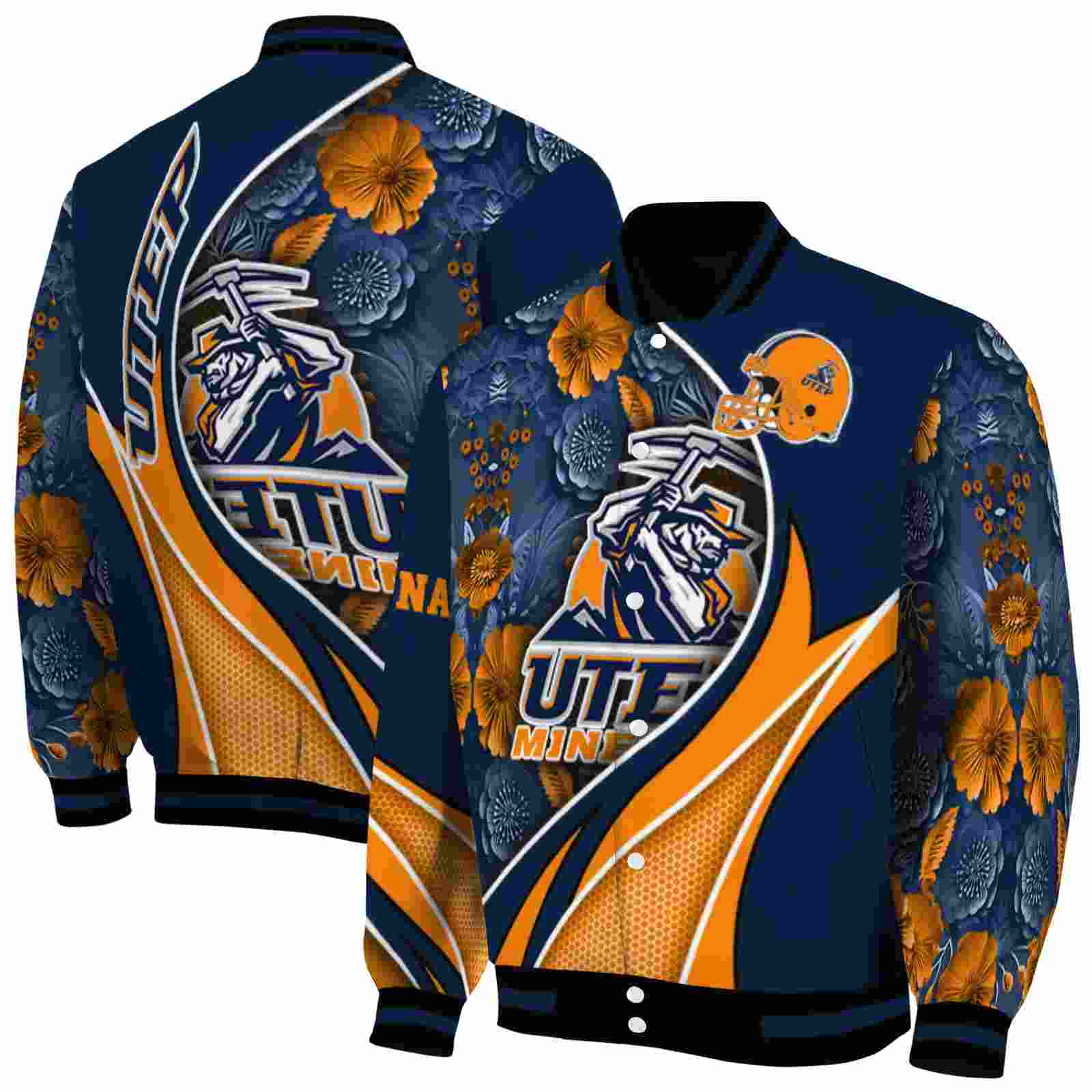 NcaaUTEP Miners Floral Print Blue Custom Baseball Jacket Sport Fans Gear