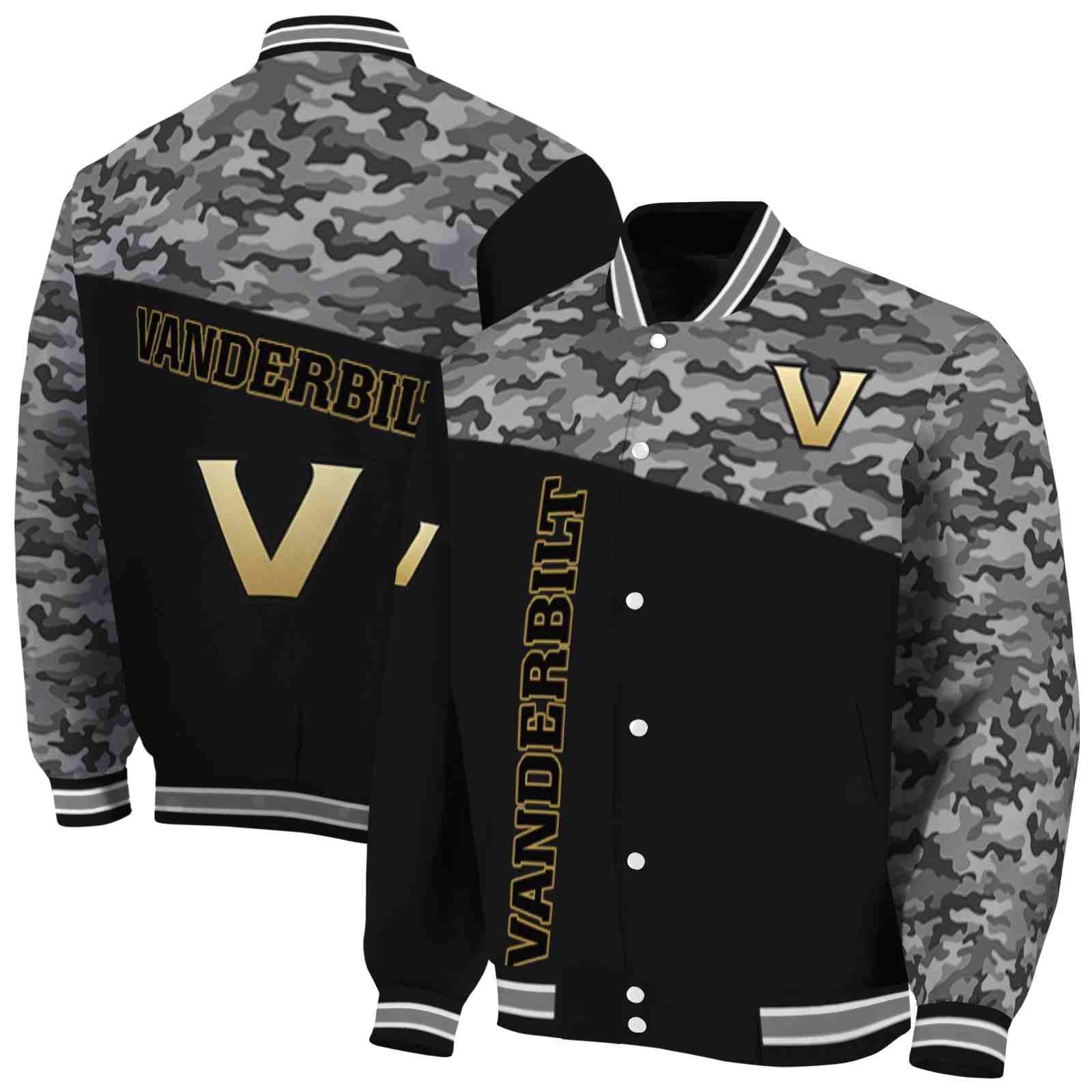 NcaaVanderbilt Commodores Camo Patchwork Black Custom Baseball Jacket Sport Fans Gear