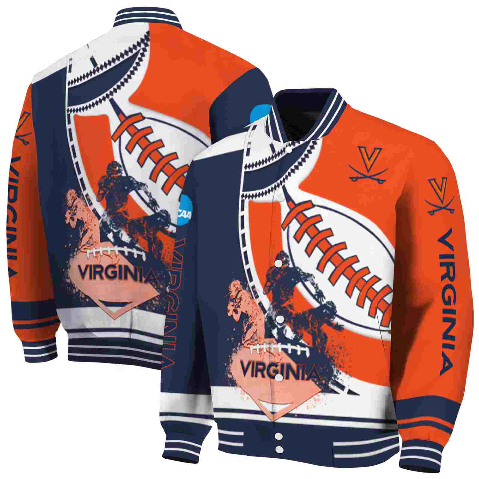 NcaaVirginia Cavaliers Baseball Stitching Orange White Custom Baseball Jacket Sport Fans Gear