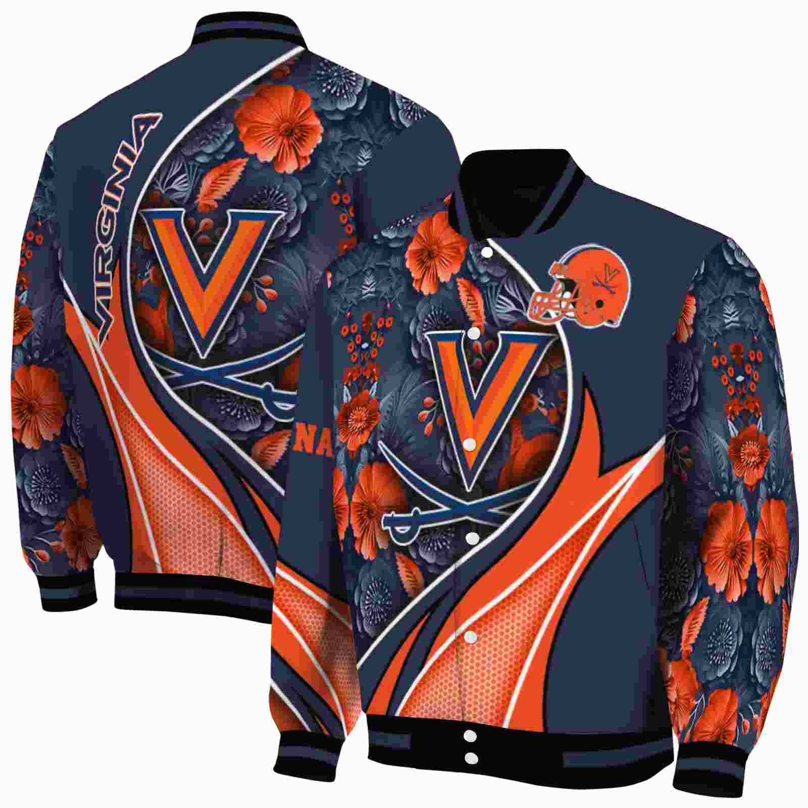 NcaaVirginia Cavaliers Floral Print Blue Custom Baseball Jacket Sport Fans Gear
