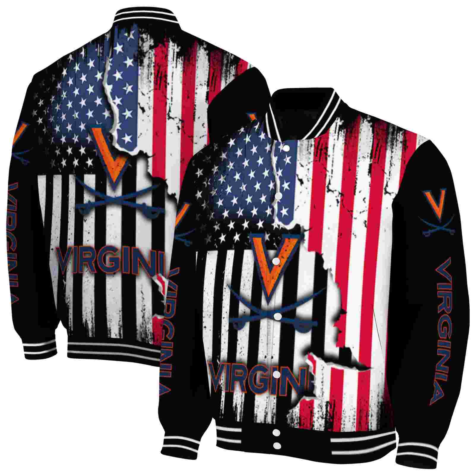 NcaaVirginia Cavaliers Patriotic Theme Black Custom Baseball Jacket Sport Fans Gear