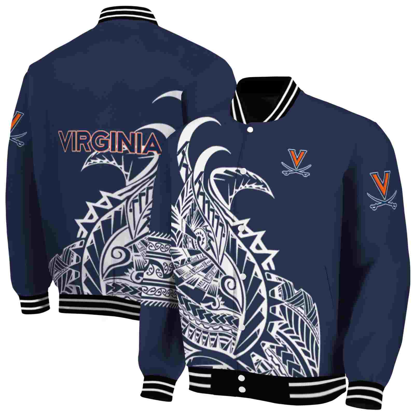NcaaVirginia Cavaliers Tribal Art Blue White Black Custom Baseball Jacket Sport Fans Gear