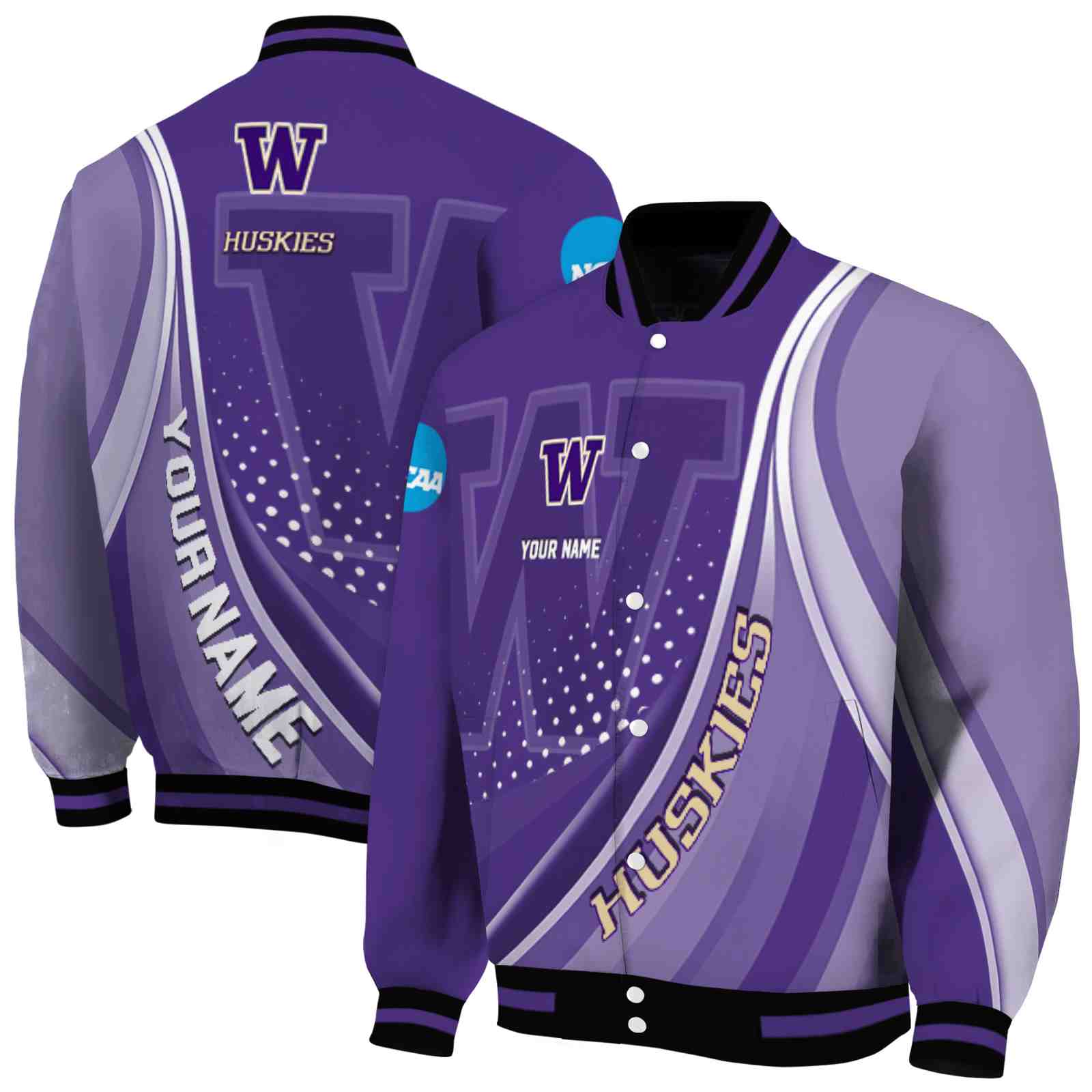 NcaaWashington Huskies Wave Patterns Purple Custom Baseball Jacket Sport Fans Gear