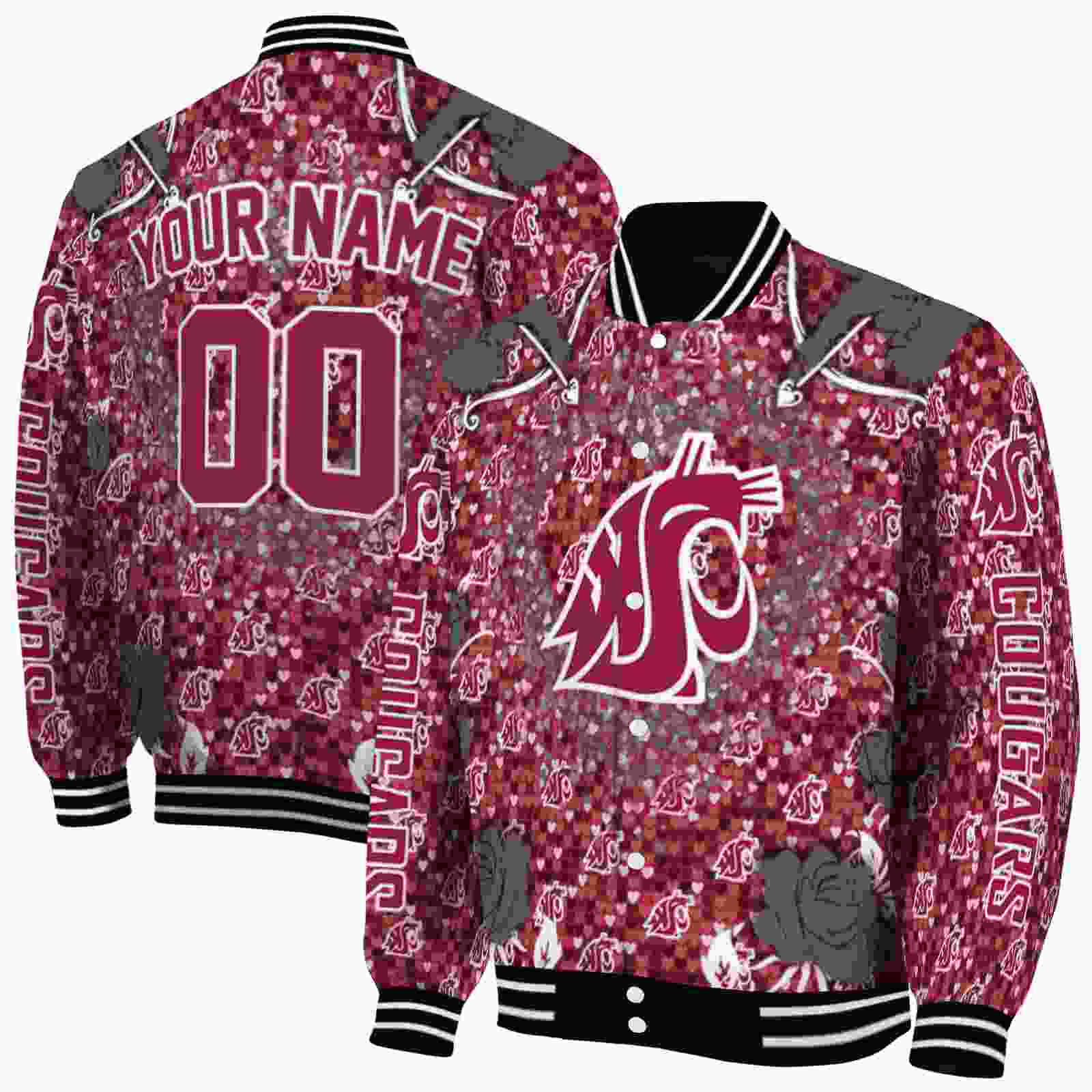 NcaaWashington State Cougars Heart Explosion Crimson Custom Baseball Jacket Sport Fans Gear