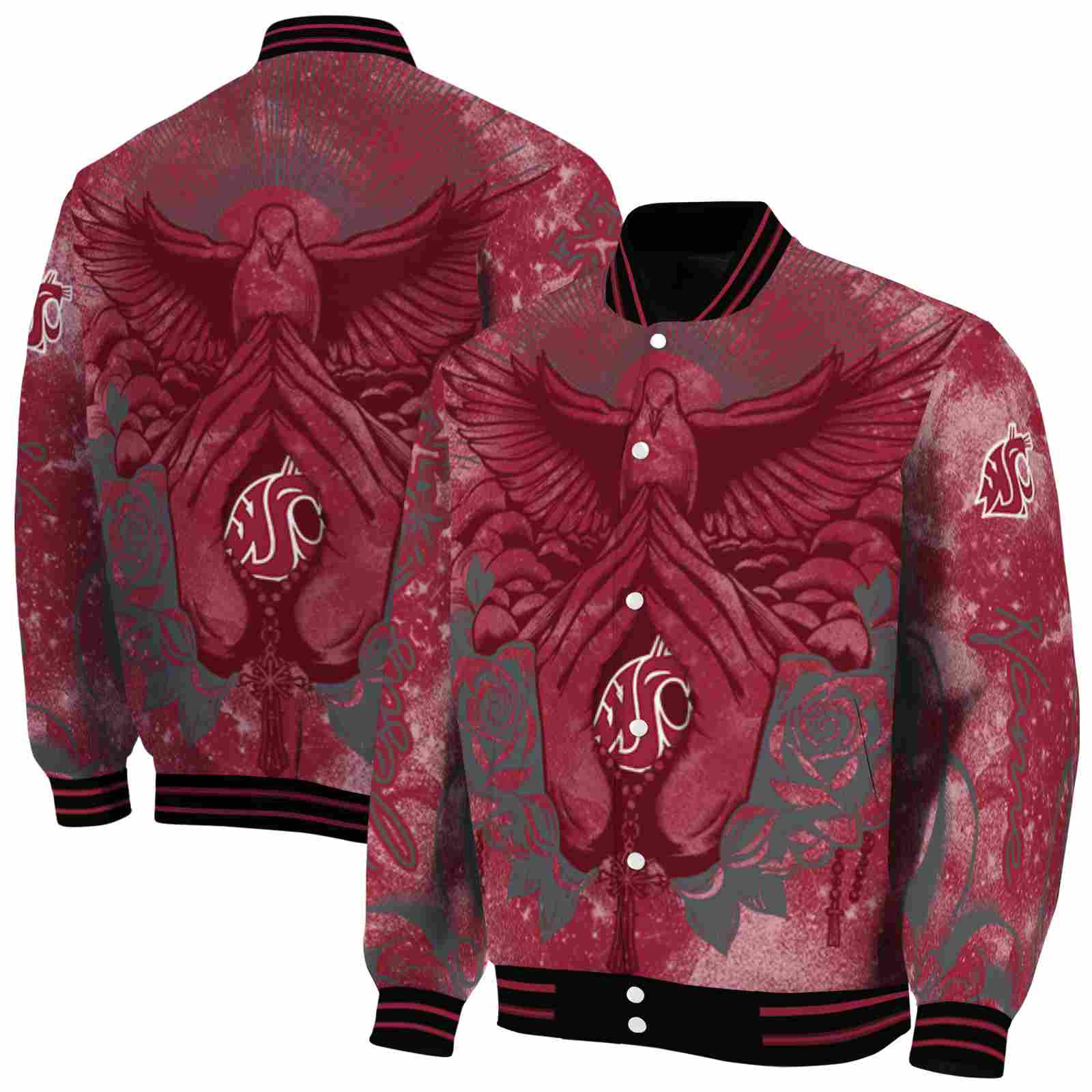 NcaaWashington State Cougars Praying Hands Crimson Custom Baseball Jacket Sport Fans Gear