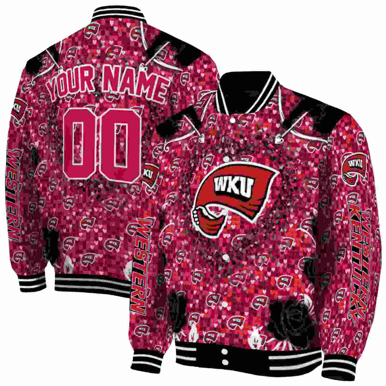 NcaaWestern Kentucky Hilltoppers Heart Explosion Red Custom Baseball Jacket Sport Fans Gear