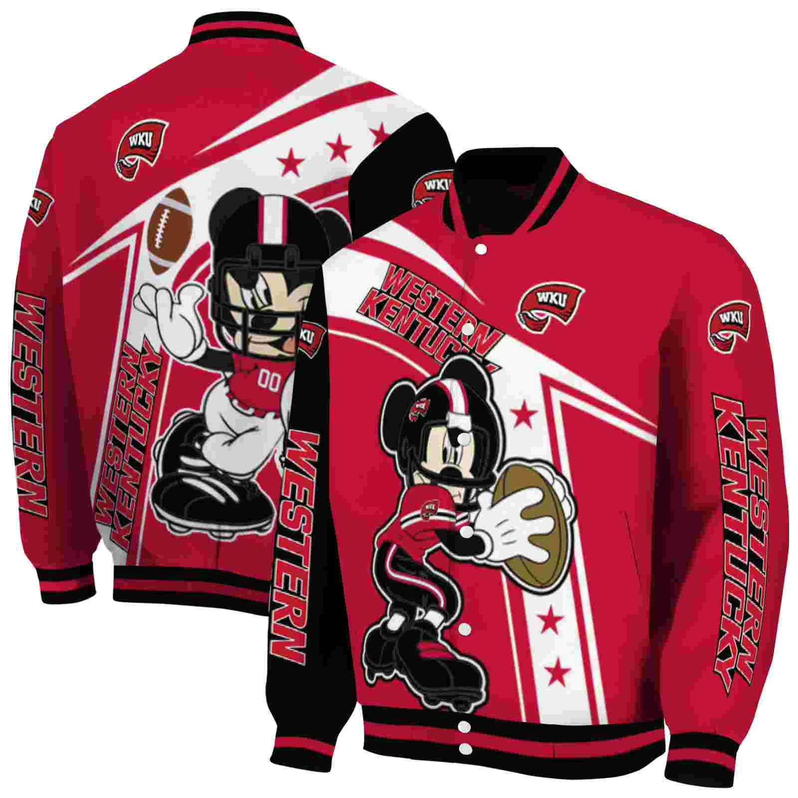 NcaaWestern Kentucky Hilltoppers Mickey Football Red White Custom Baseball Jacket Sport Fans Gear