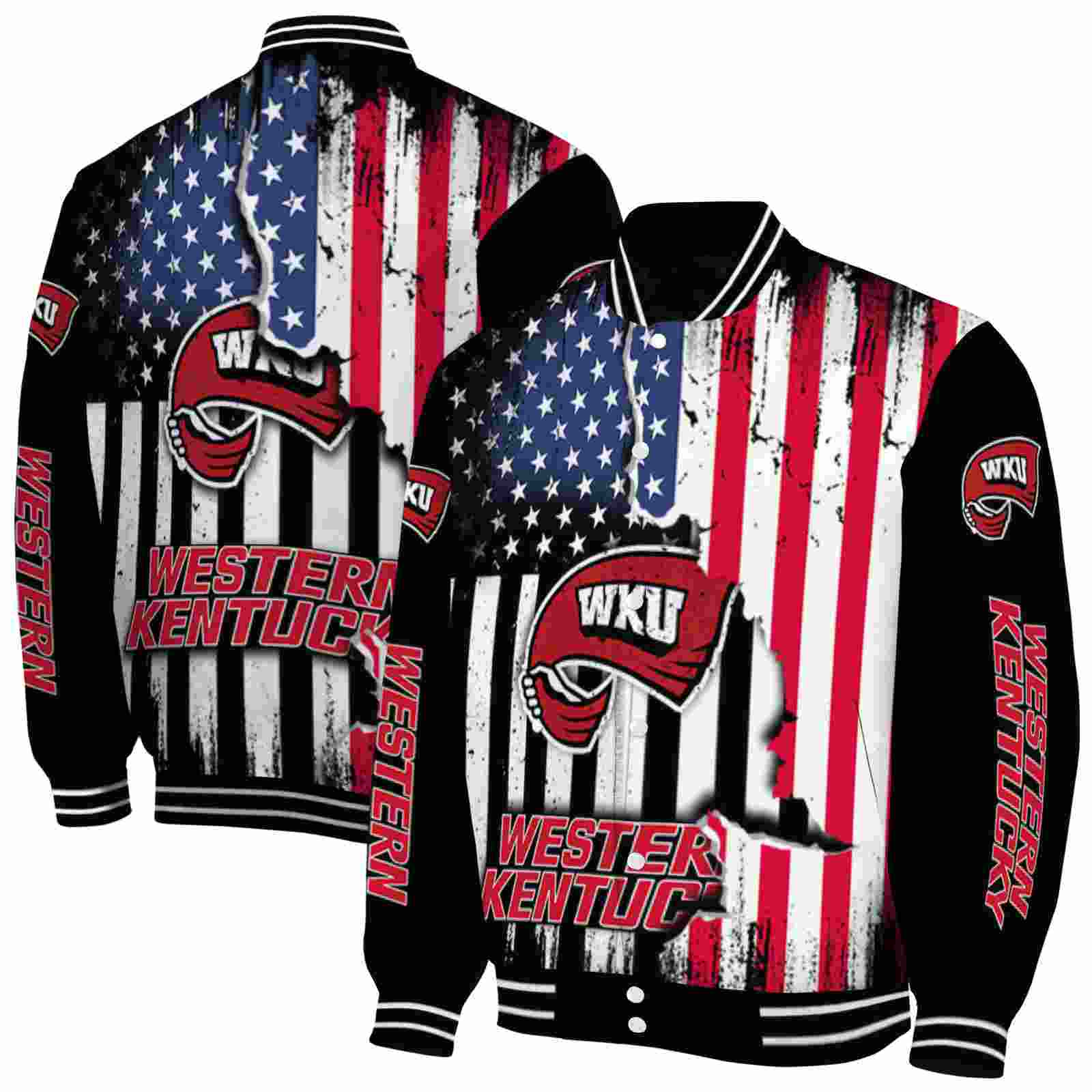 NcaaWestern Kentucky Hilltoppers Patriotic Theme Black Custom Baseball Jacket Sport Fans Gear