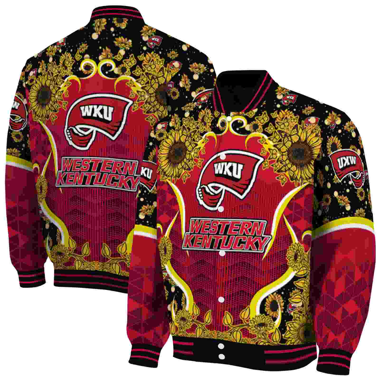NcaaWestern Kentucky Hilltoppers SuNFL ower Bloom Red Yellow Custom Baseball Jacket Sport Fans Gear