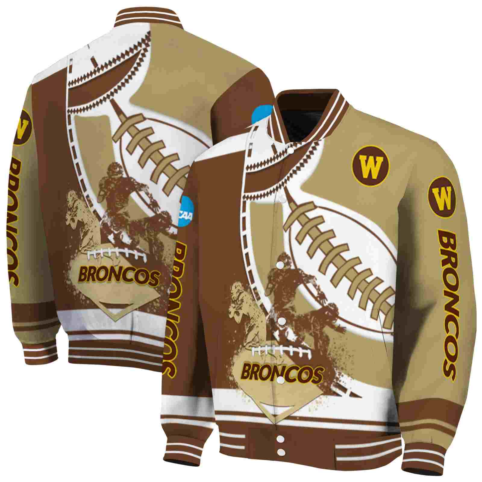 NcaaWestern Michigan Broncos Baseball Stitching Gold White Custom Baseball Jacket Sport Fans Gear