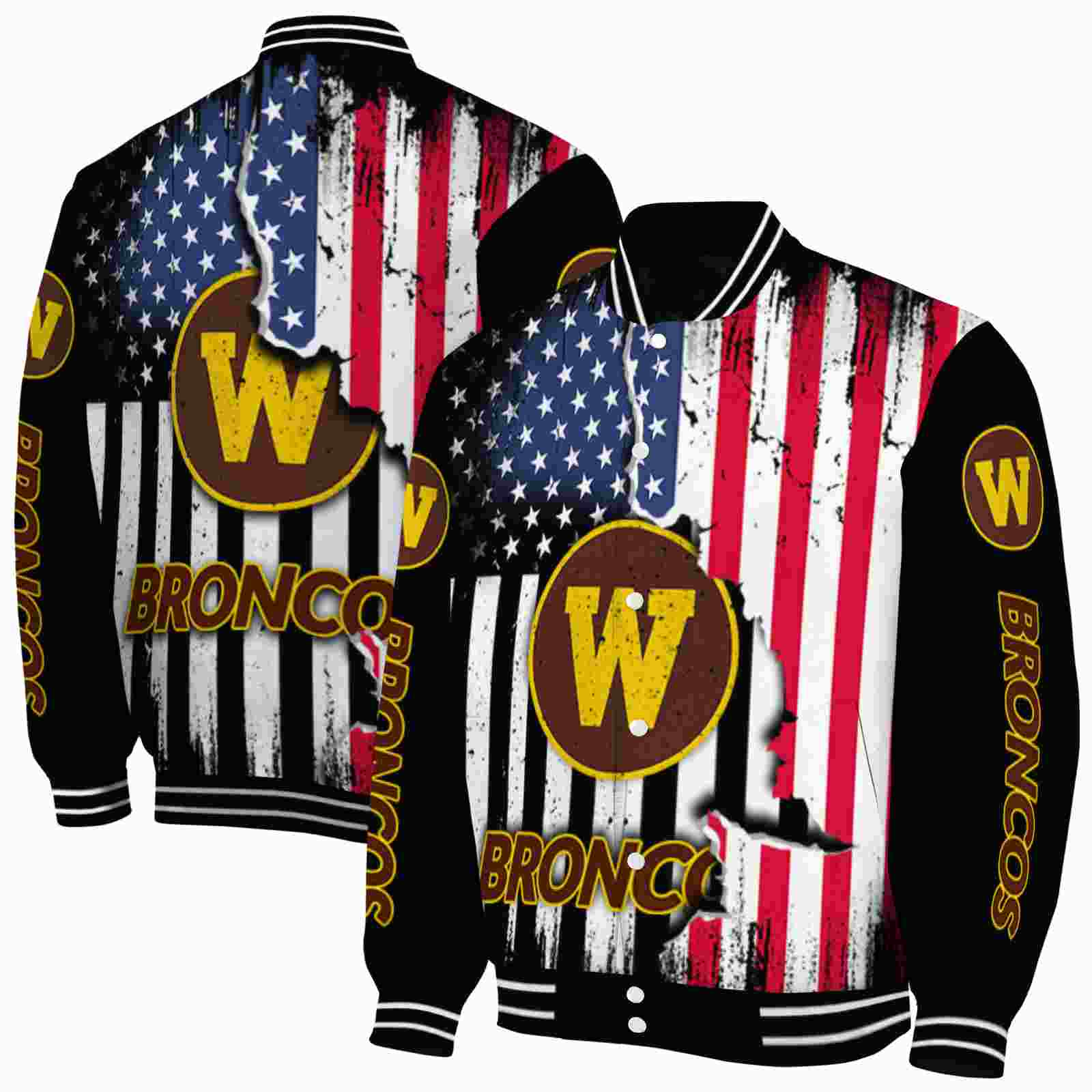 NcaaWestern Michigan Broncos Patriotic Theme Black Custom Baseball Jacket Sport Fans Gear
