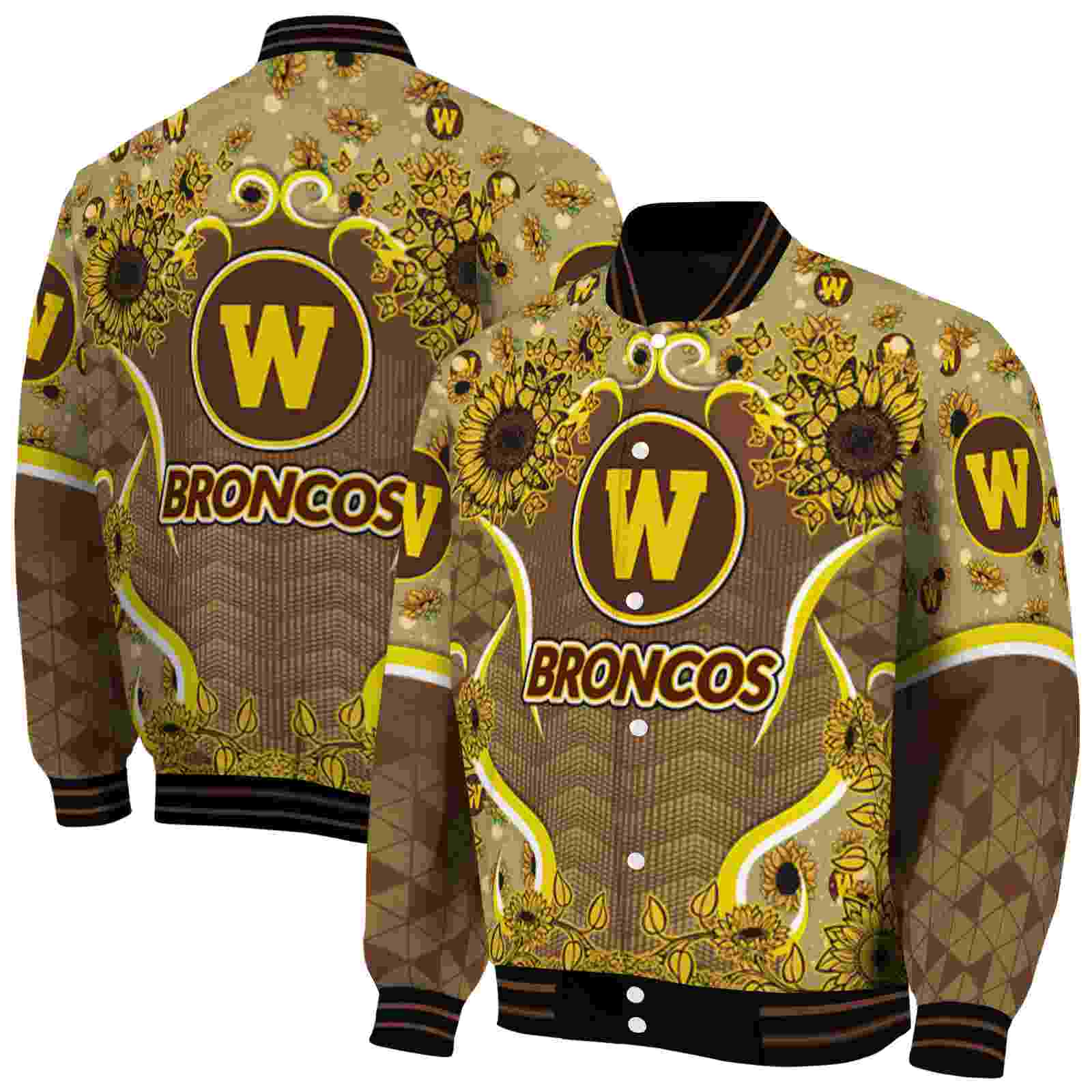 NcaaWestern Michigan Broncos SuNFL ower Bloom Brown Yellow Custom Baseball Jacket Sport Fans Gear