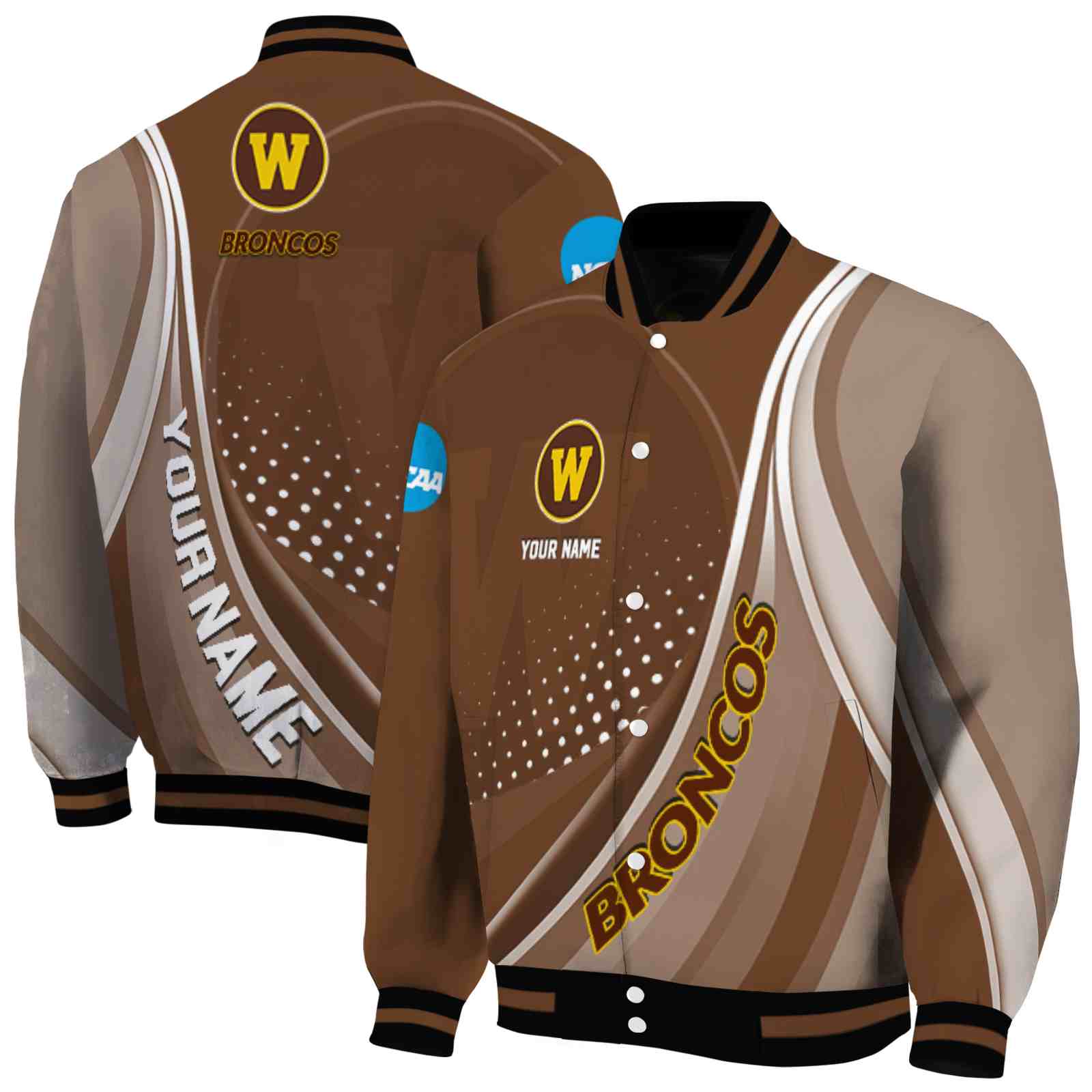 NcaaWestern Michigan Broncos Wave Patterns Brown Custom Baseball Jacket Sport Fans Gear