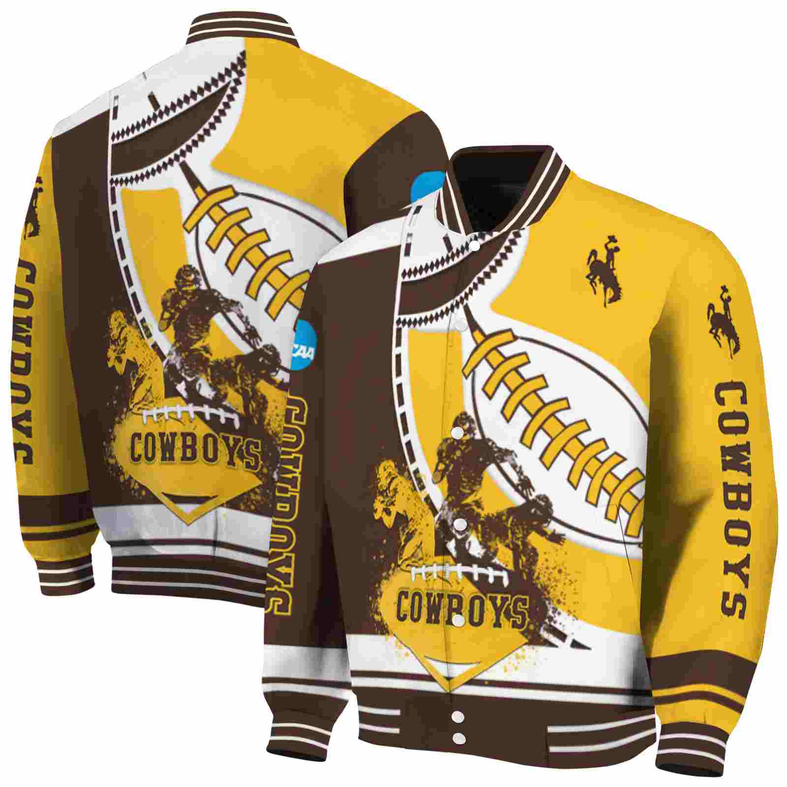 NcaaWyoming Cowboys Baseball Stitching Gold White Custom Baseball Jacket Sport Fans Gear
