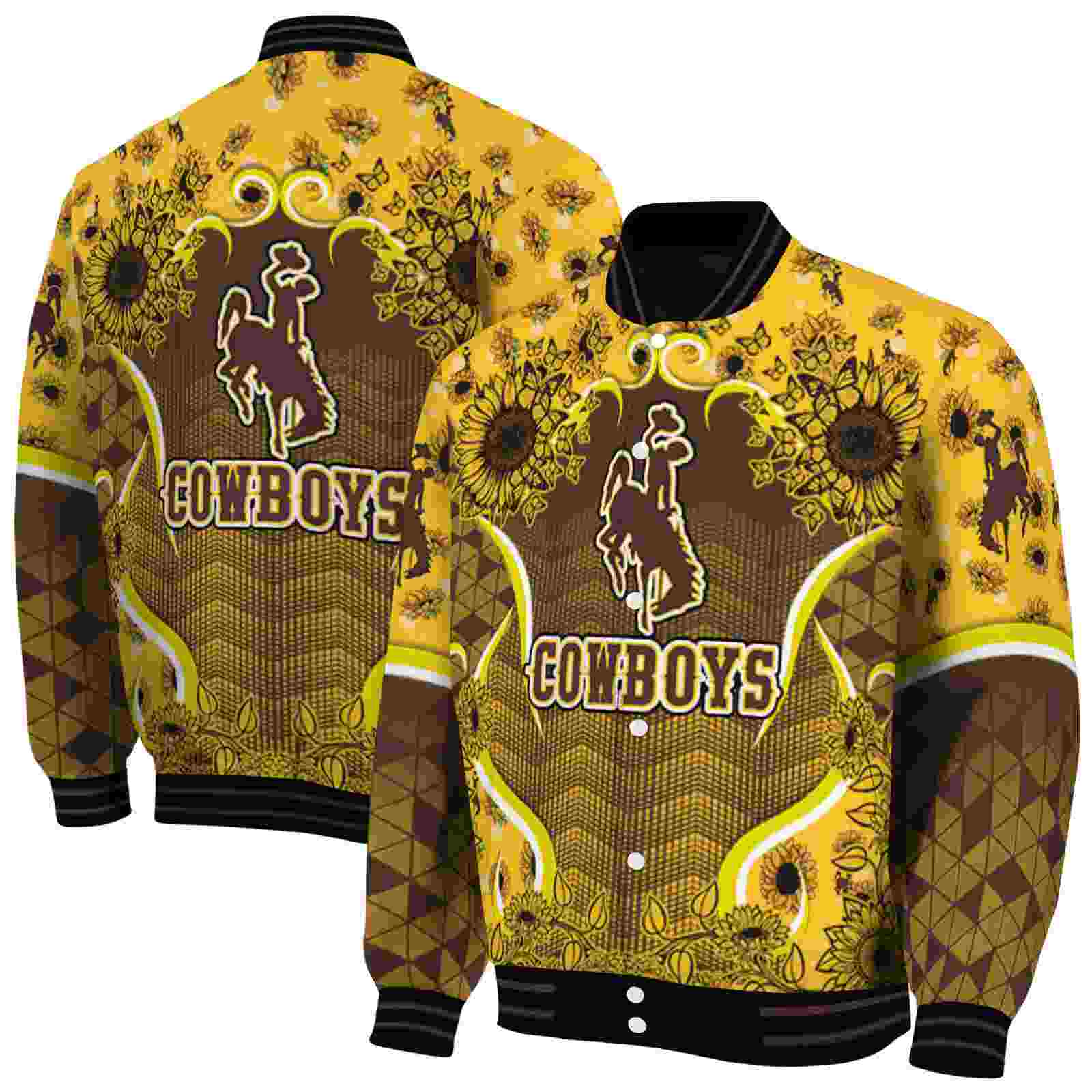 NcaaWyoming Cowboys SuNFL ower Bloom Brown Yellow Custom Baseball Jacket Sport Fans Gear
