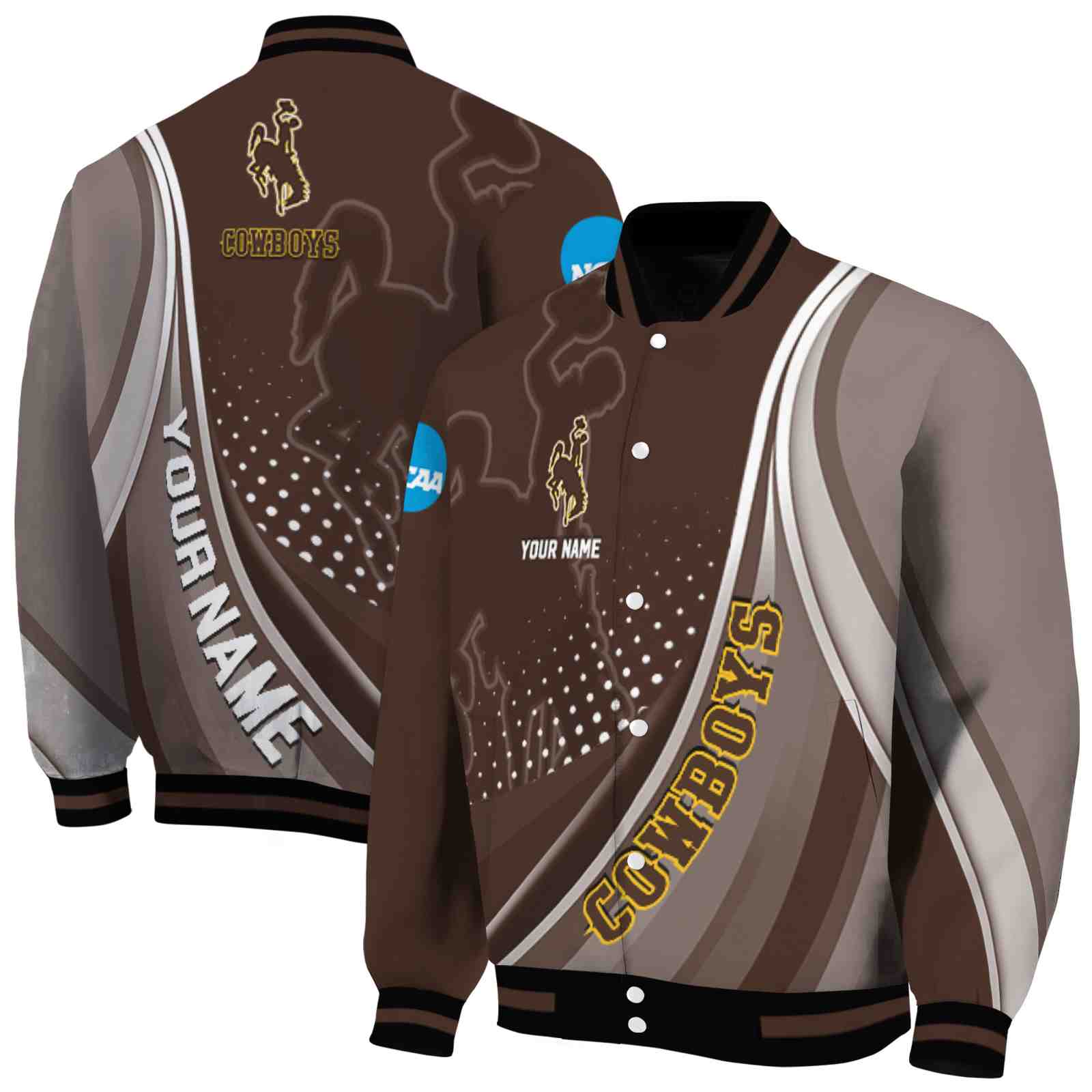 NcaaWyoming Cowboys Wave Patterns Brown Custom Baseball Jacket Sport Fans Gear
