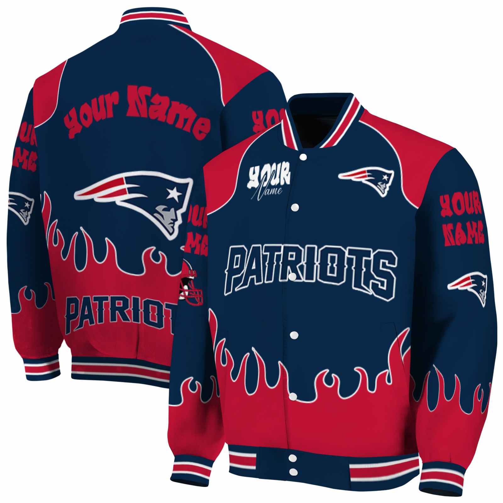 New England Patriots Fire Graphic Blue NCAA Jacket Custom For Football Fans