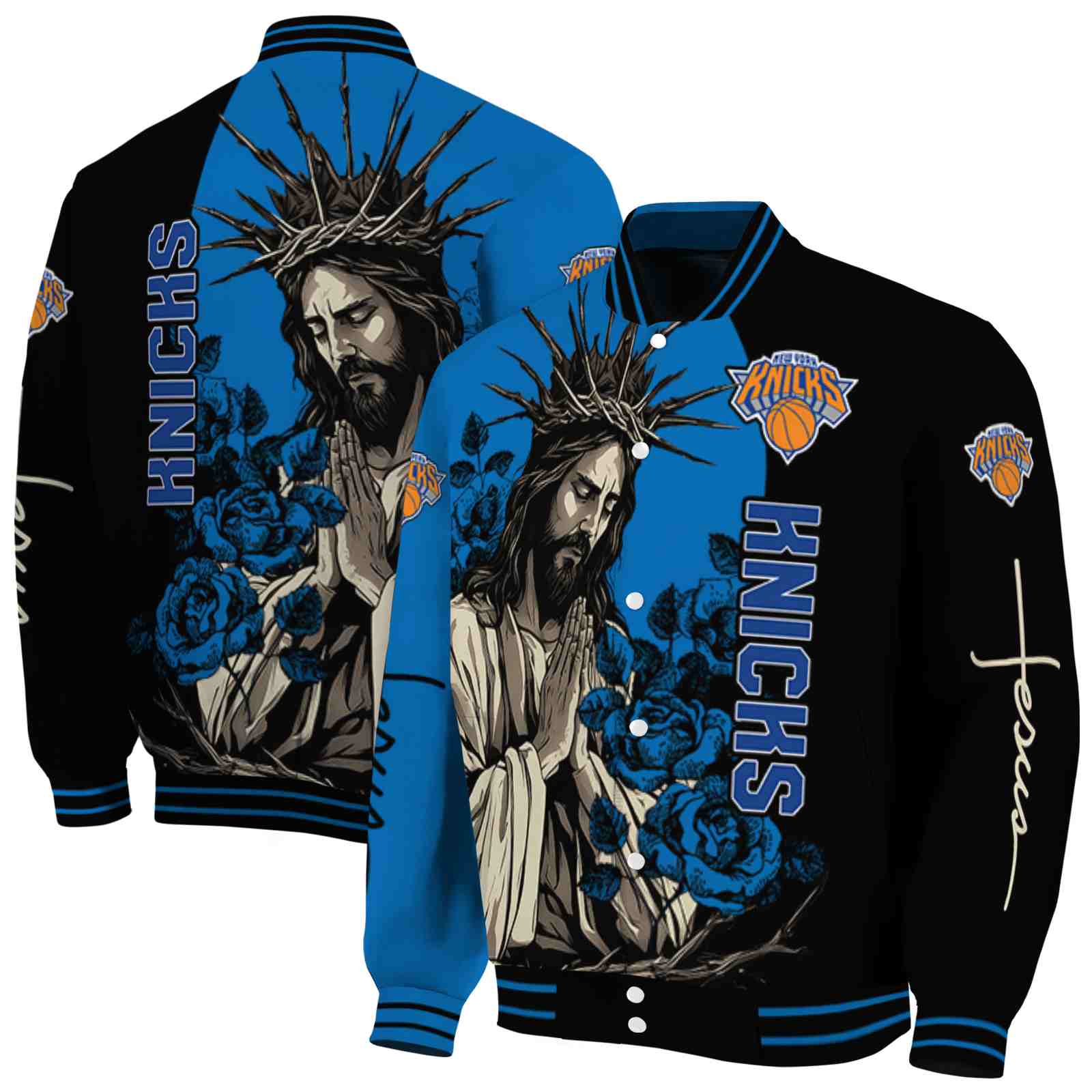 New York Knicks NCAA Hands In Prayer Blue Black Jacket Custom Gift For Sport Team Fans 