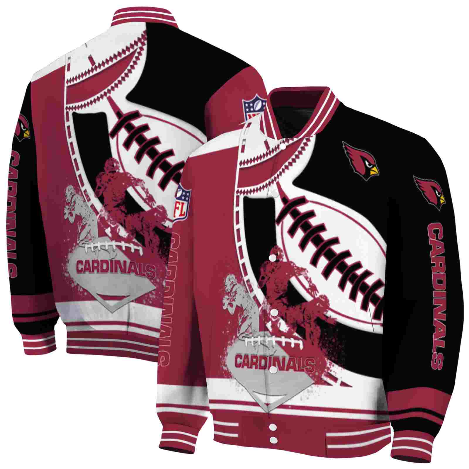 NFL Arizona Cardinals Baseball Stitching Black White Custom Baseball Jacket Sport Fans Gear