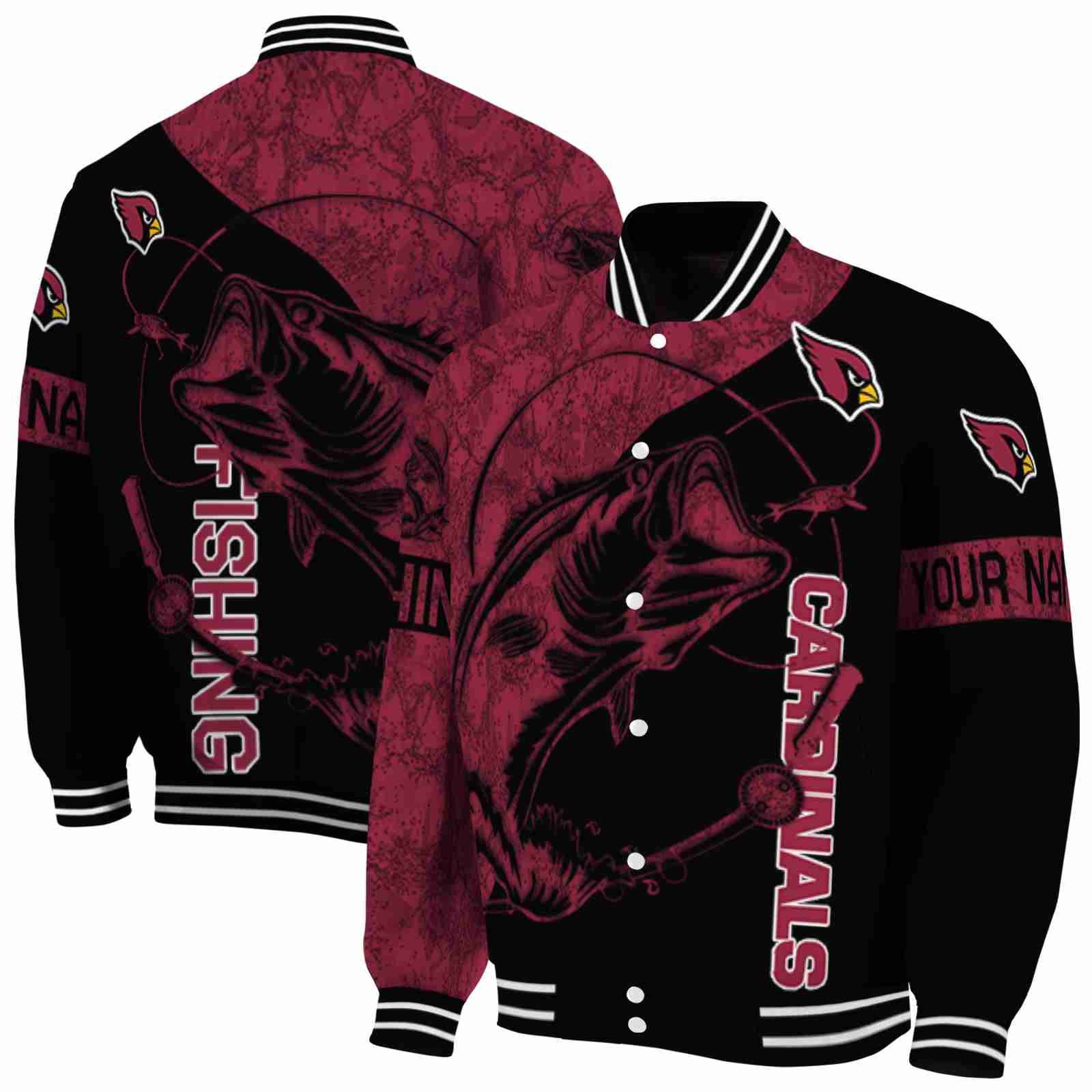 NFL Arizona Cardinals Fishing Rod Black Custom Baseball Jacket Sport Fans Gear