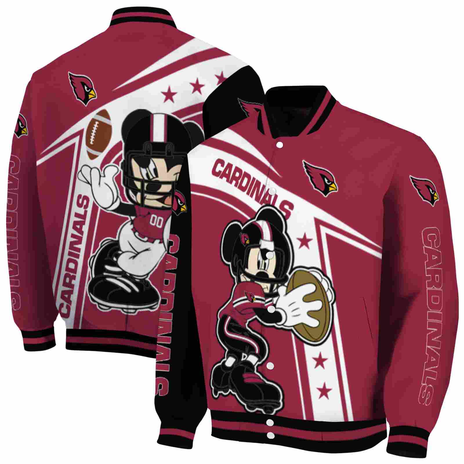 NFL Arizona Cardinals Mickey Football Red White Custom Baseball Jacket Sport Fans Gear