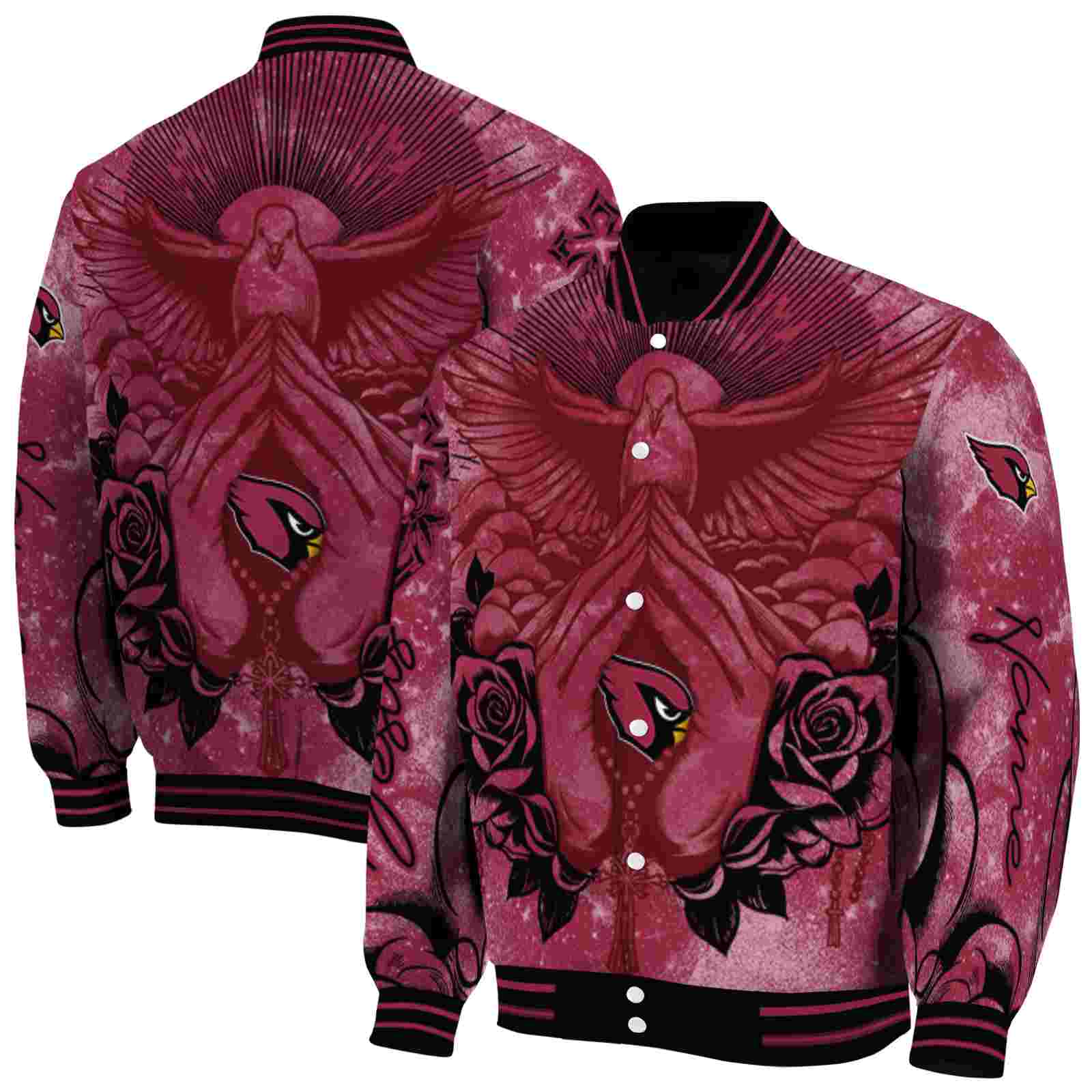NFL Arizona Cardinals Praying Hands Red Custom Baseball Jacket Sport Fans Gear