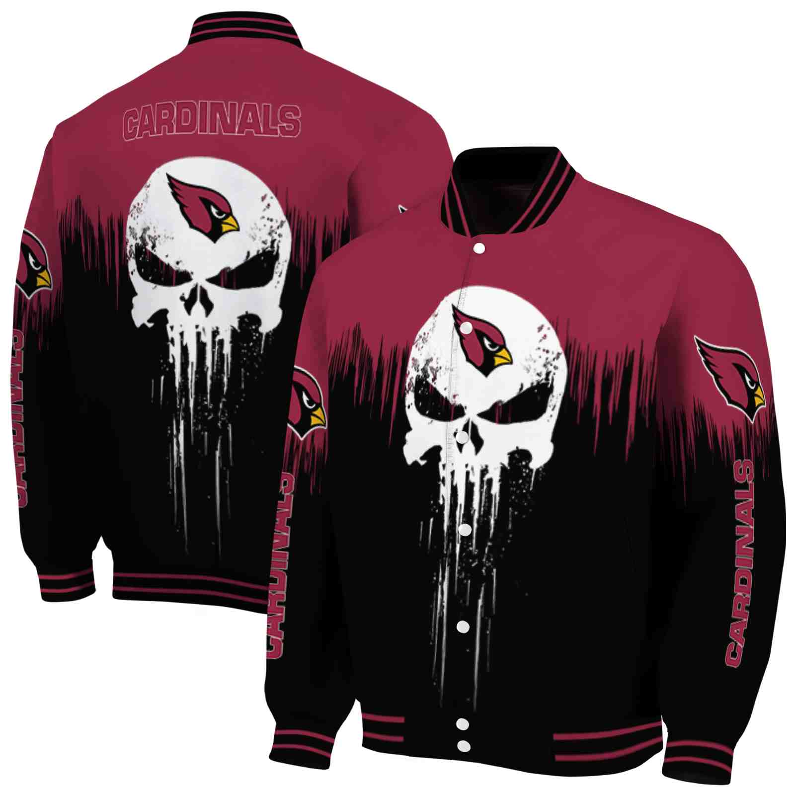 NFL Arizona Cardinals Punisher Skull Red Black White Custom Baseball Jacket Sport Fans Gear