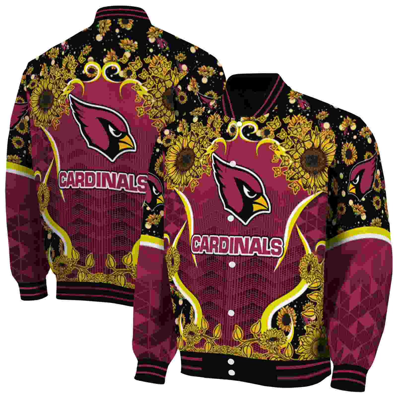 NFL Arizona Cardinals SuNFL ower Bloom Red Yellow Custom Baseball Jacket Sport Fans Gear