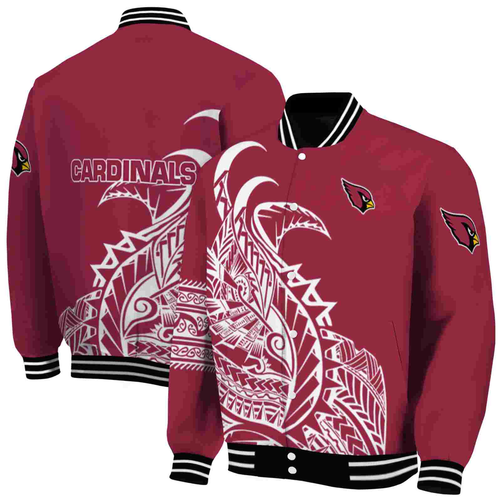 NFL Arizona Cardinals Tribal Art Red White Black Custom Baseball Jacket Sport Fans Gear