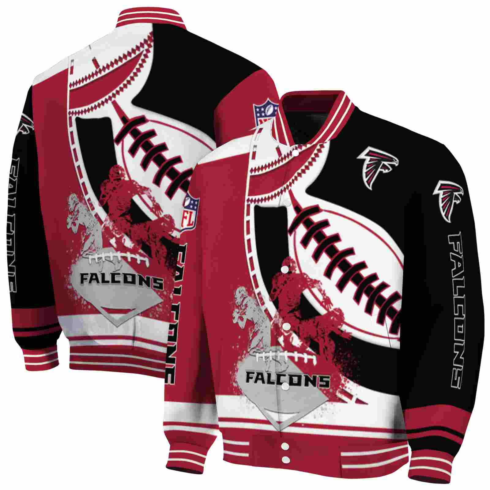 NFL Atlanta Falcons Baseball Stitching Black White Custom Baseball Jacket Sport Fans Gear